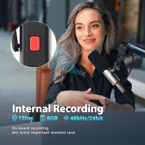 BOYAMIC Wireless Lavalier Mic with MFi Certified Lightning & USB-C, Onboard Recording, built-in 8GB memory, APP control, Active Noise Cancellation, OLED display, 300M/984ft. Range, 50H Battery Life.