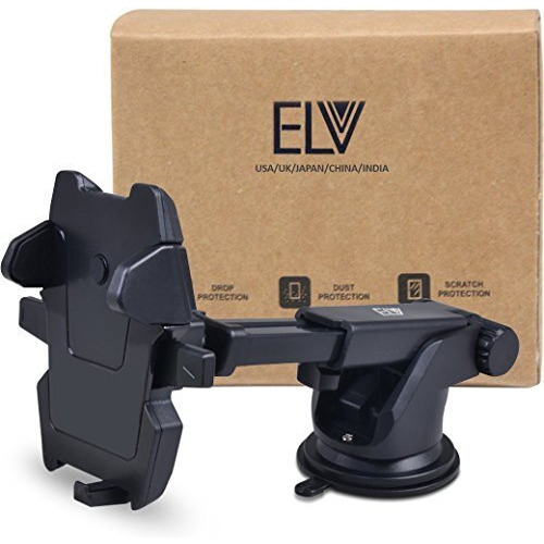 ELV Car Mount Adjustable Car Phone Holder Universal Long Arm, Windshield for Smartphones - Black