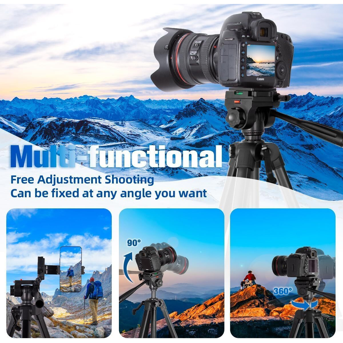 SKYCELL Tripod Stand for Mobile Phone and DSLR Camera for Best Video Recording Shoot 360 Rotaion 61 Inch (5 Feet) Suitable for iPhone