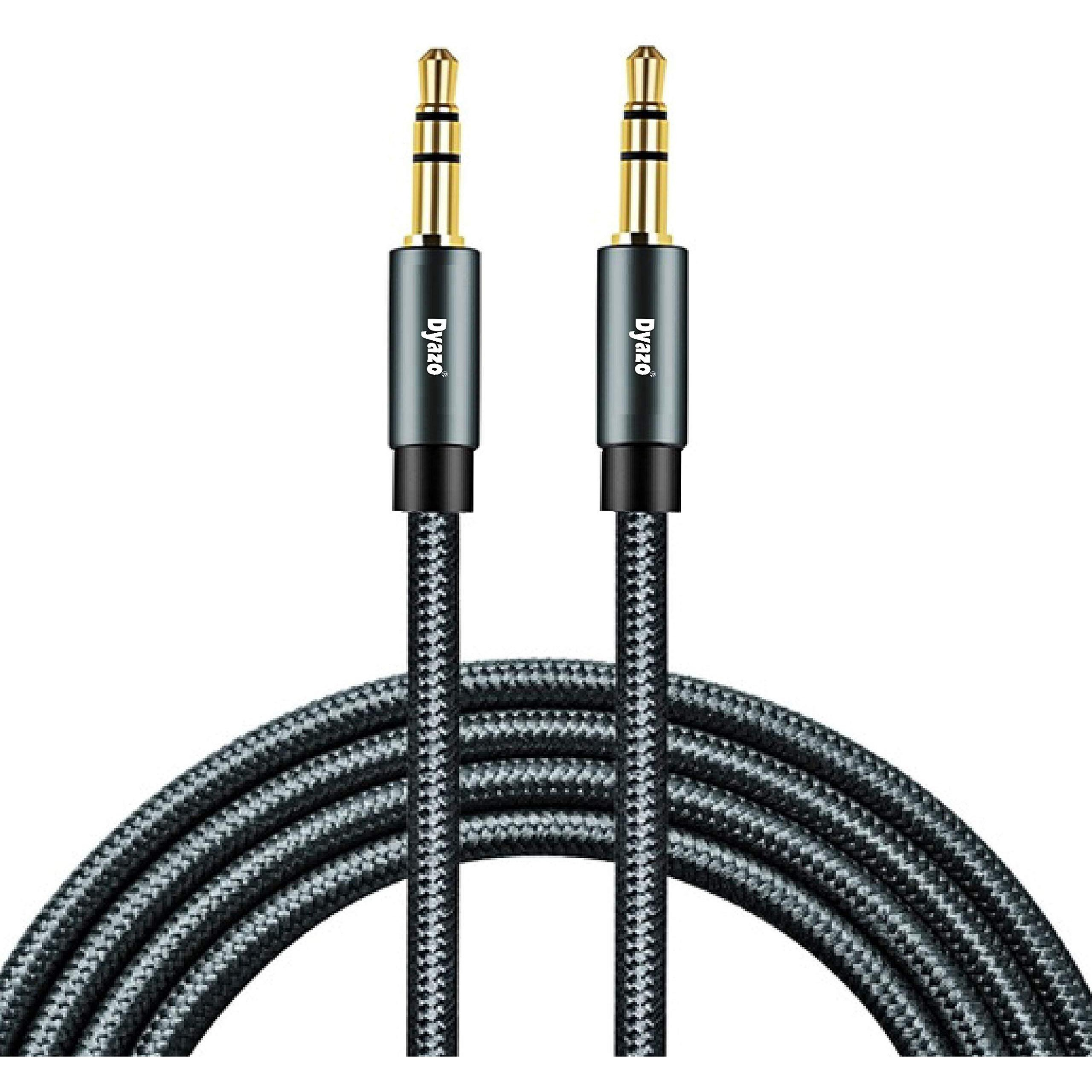Dyazo 5 ft (1.5 meter) 3.5 mm Nylon Braided Gold Plated Male to Male Car Aux Cable Stereo Aux Audio Cable/Auxiliary stereo Cable for Smart phones Compatible Car/Home Stereos, Speaker (Black)