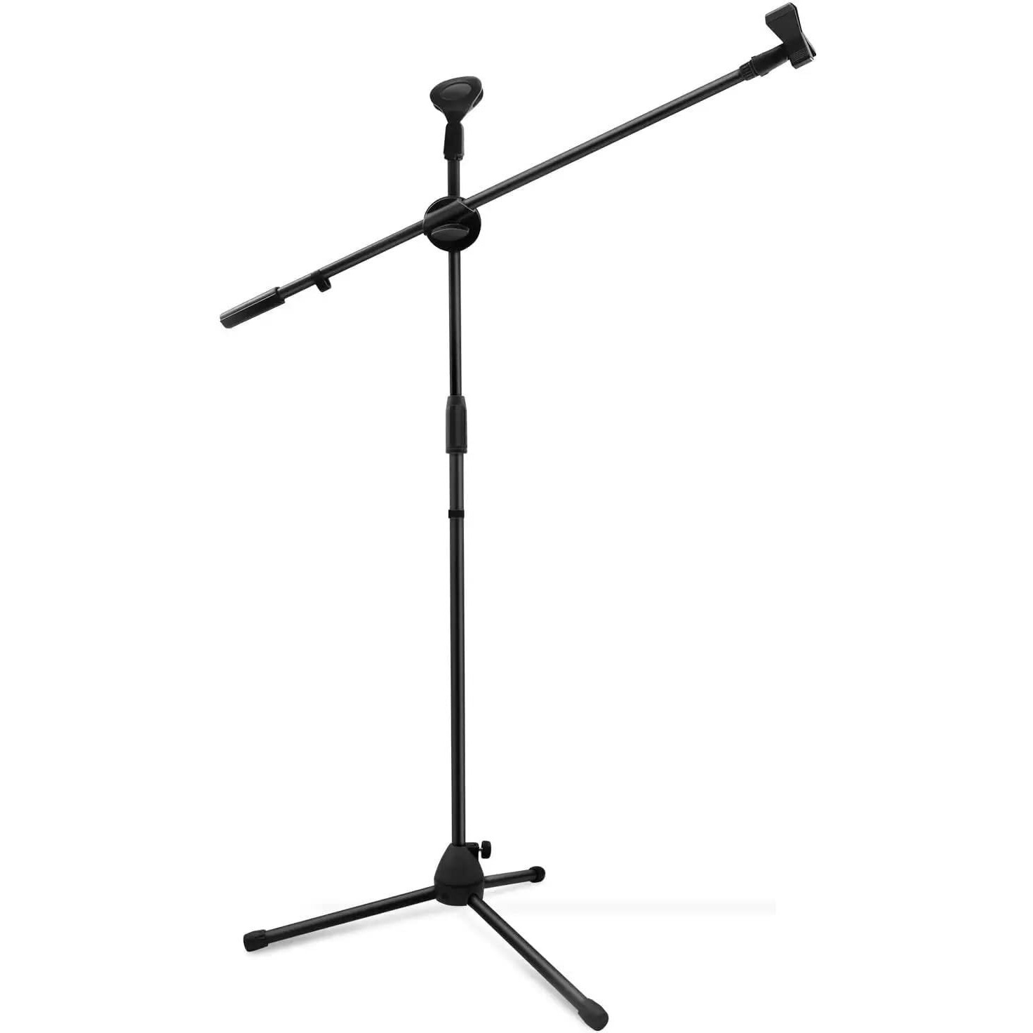 Powerpak MS-1001 3 Leg Boom Dual Microphone Stand with Dual Mic Clip Holders | for Studio Recording, Speech, Stage,Outdoor Activities (Black)