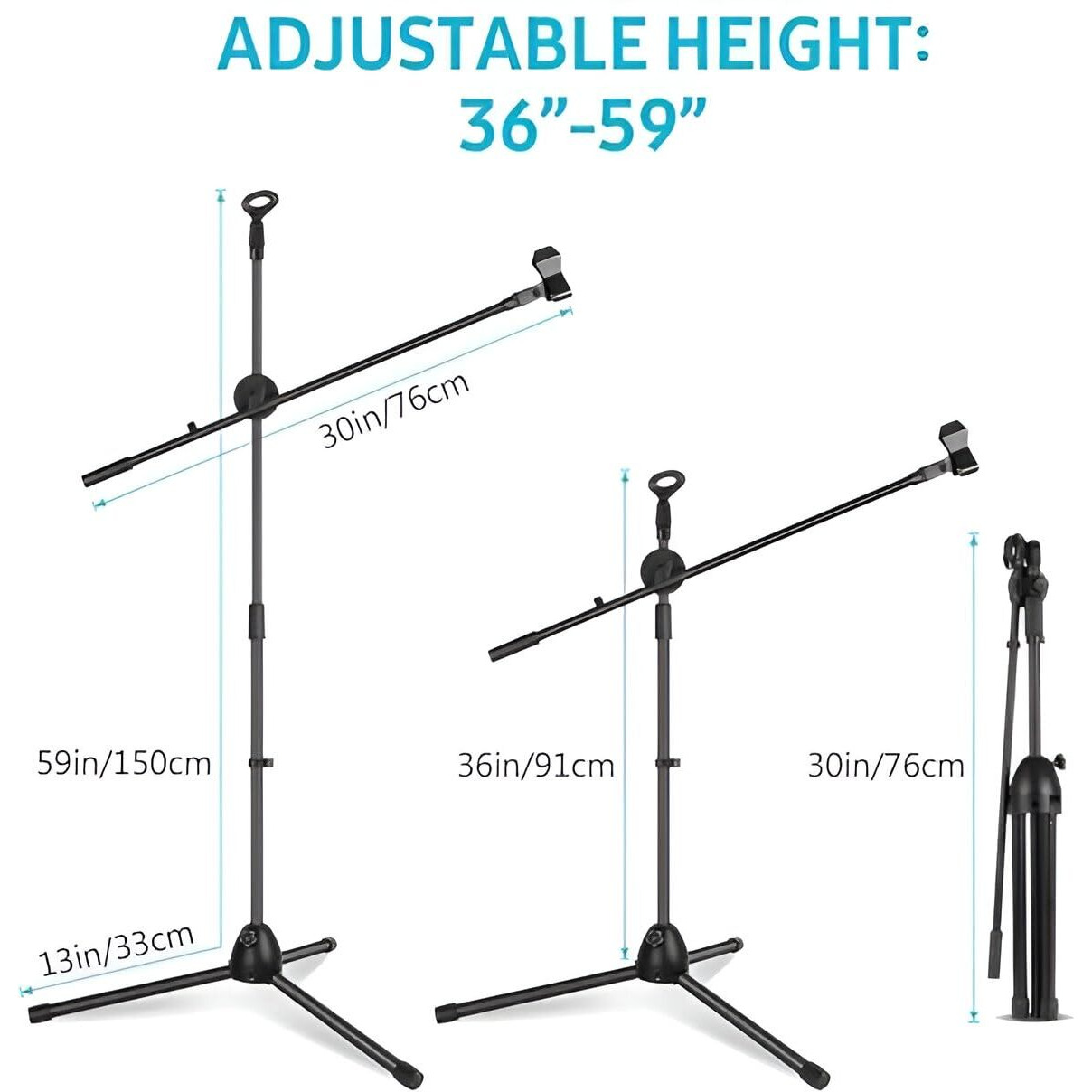 Powerpak MS-1001 3 Leg Boom Dual Microphone Stand with Dual Mic Clip Holders | for Studio Recording, Speech, Stage,Outdoor Activities (Black)