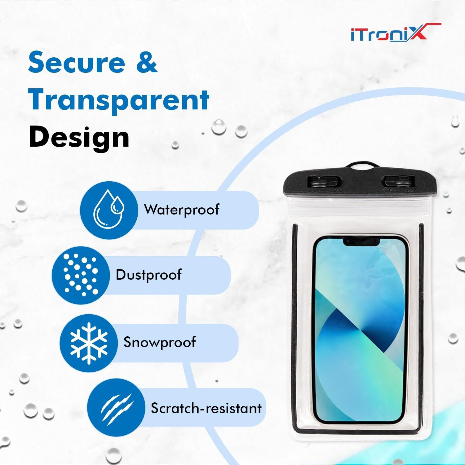 iTronix Waterproof Mobile Pouch Cover for All Mobiles, Cellphone Dry Bag Compatible for iPhone, Samsung, Mi, Redmi, Oppo, VIVO, All Other Smartphones up to 6.5 inches (Black)
