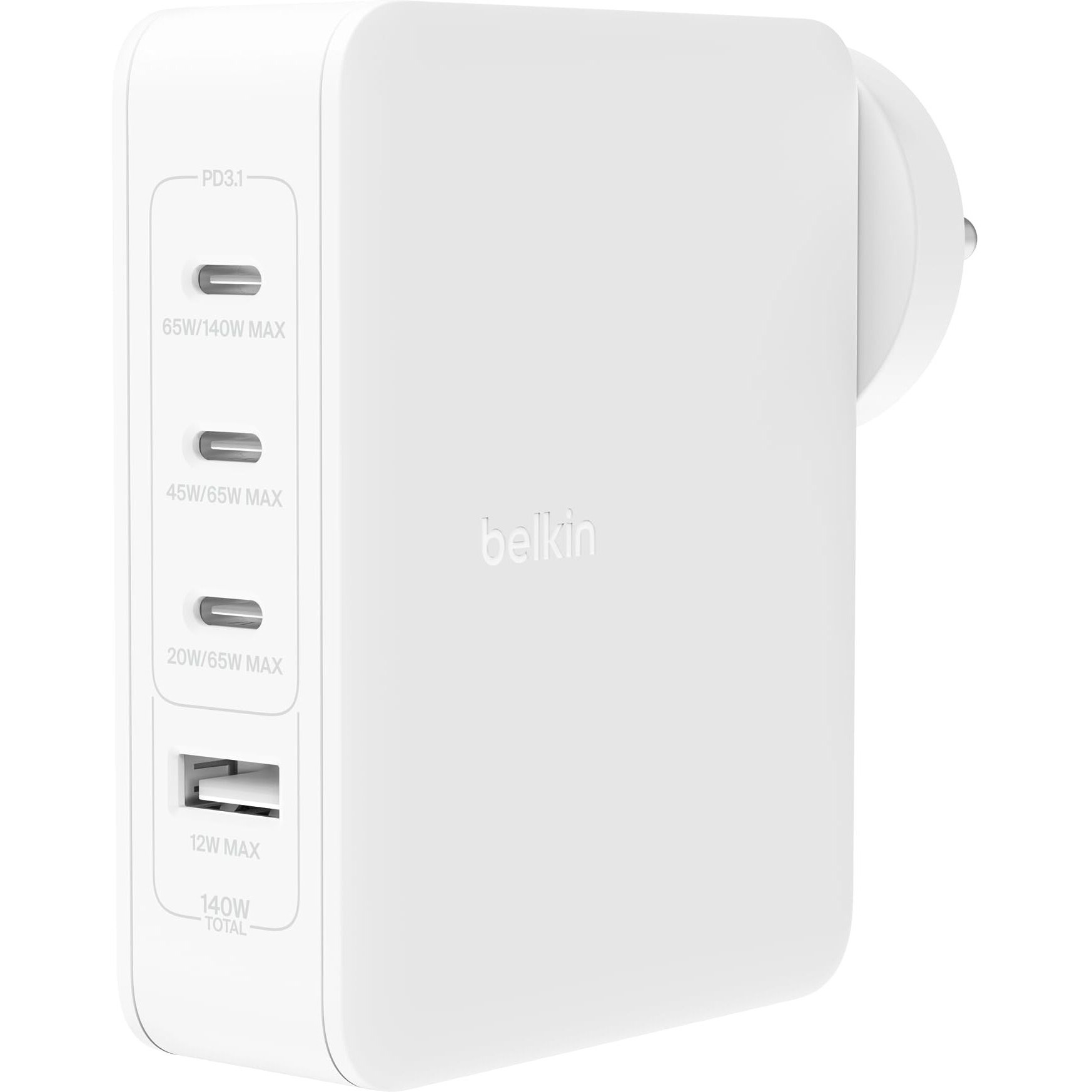Belkin 140W 4-Port GaN Wall Charger, Multi-Port Charger Block w/USB-C Power Delivery Fast Charge & USB-A Port for Apple MacBook, iPhone 16 Series, iPad Pro, Samsung Galaxy S24, Google Pixel, & More