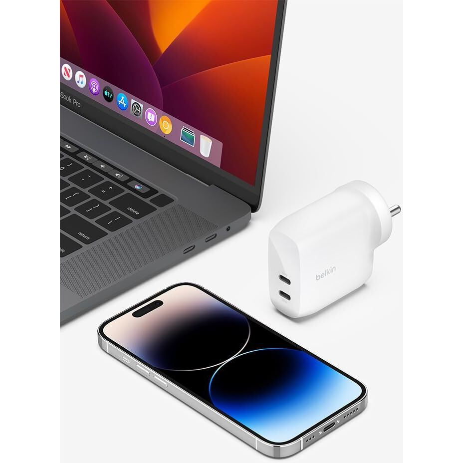 Belkin 60W (30w + 30W) Dual USB-C PPS Fast Charging Wall Charger | 2 Meter Power Extender with 4-Port (2 USB-C & 2 USB-A) | Compatible with iPhone 16, 15, 14, 13, 12, iPad, Galaxy S24, Google Pixel