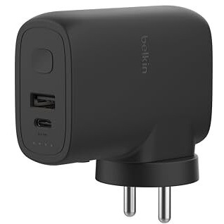 Belkin Portable Charger, Hybrid Power Bank 5000mAH + Wall Charger 25W - 2-in-1 Portable Battery Charger w/USB-C Port & USB-A Port - Travel-Friendly, Dual-Port Charging Device - Black