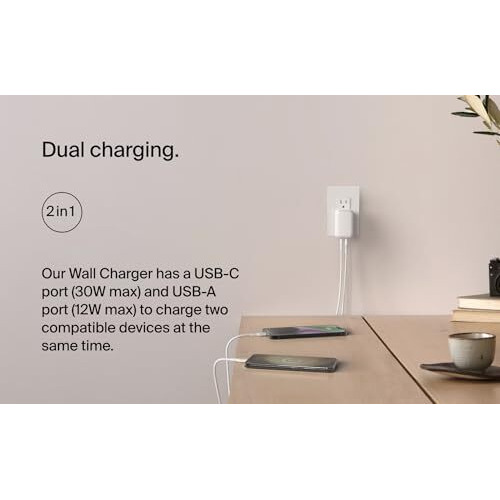Belkin BoostCharge 42W Dual Port Wall Charger, USB-C + USB-A Charger Fast Charging for iPhone 16, 16 Plus, 16 Pro, 16 Pro Max, iPhone 15, Galaxy S24, Plus, Ultra, iPad, Pixel, AirPods & More - White