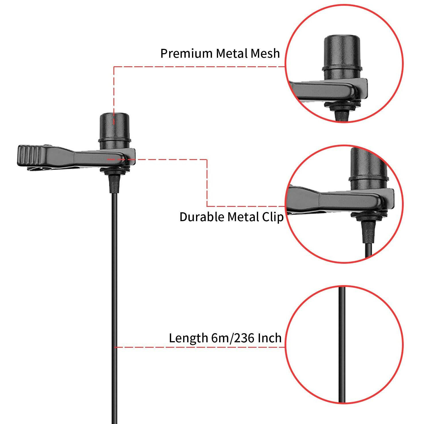 Boya BY-M1 Pro Auxiliary Omnidirectional Lavalier Condenser Microphone (20 Ft Cable)