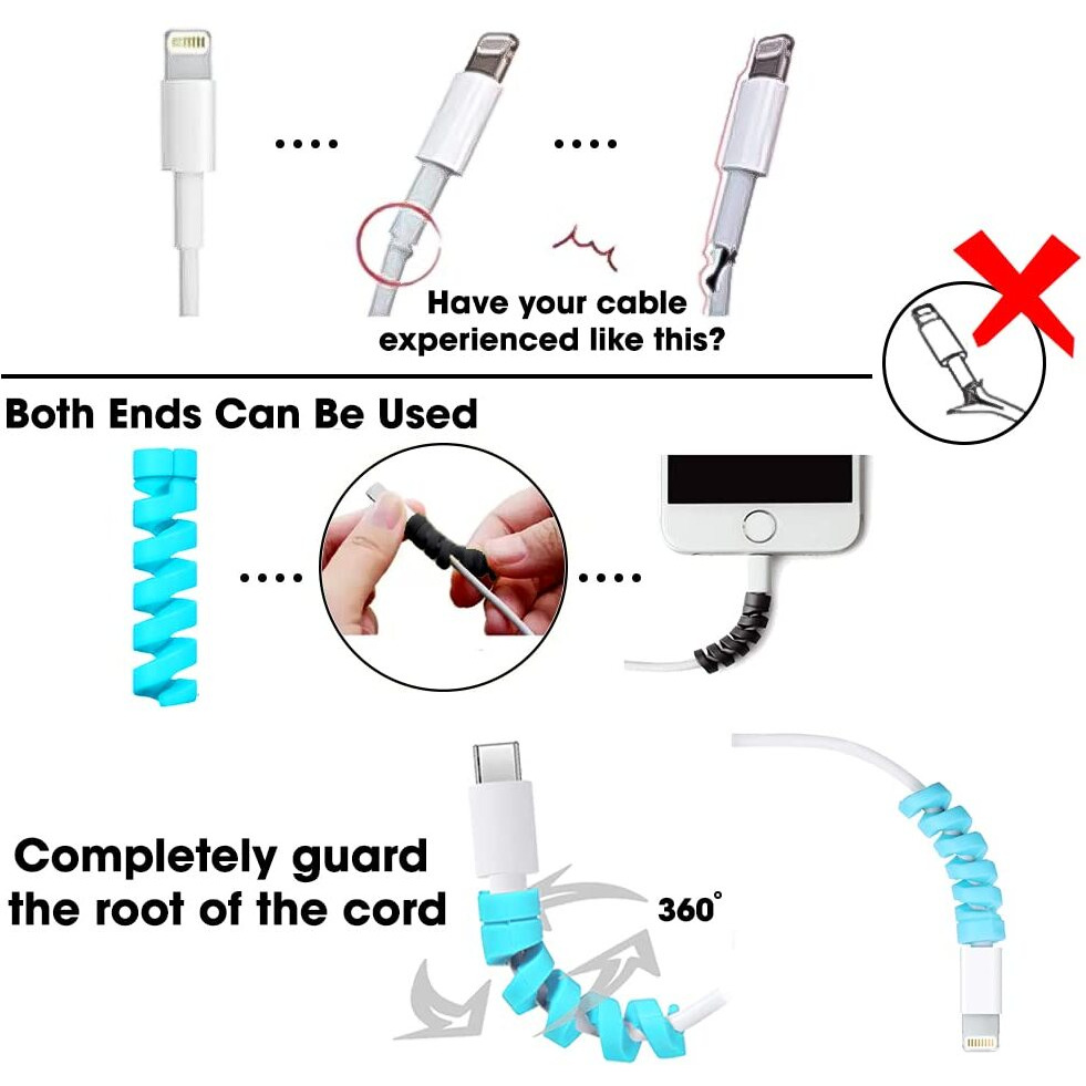 Sounce Spiral Charger Cable Protector Data Cable Saver Charging Cord Protective Cable Cover Headphone MacBook Laptop Earphone Cell Phone Set of 3 (Cable Protector (12 Units)