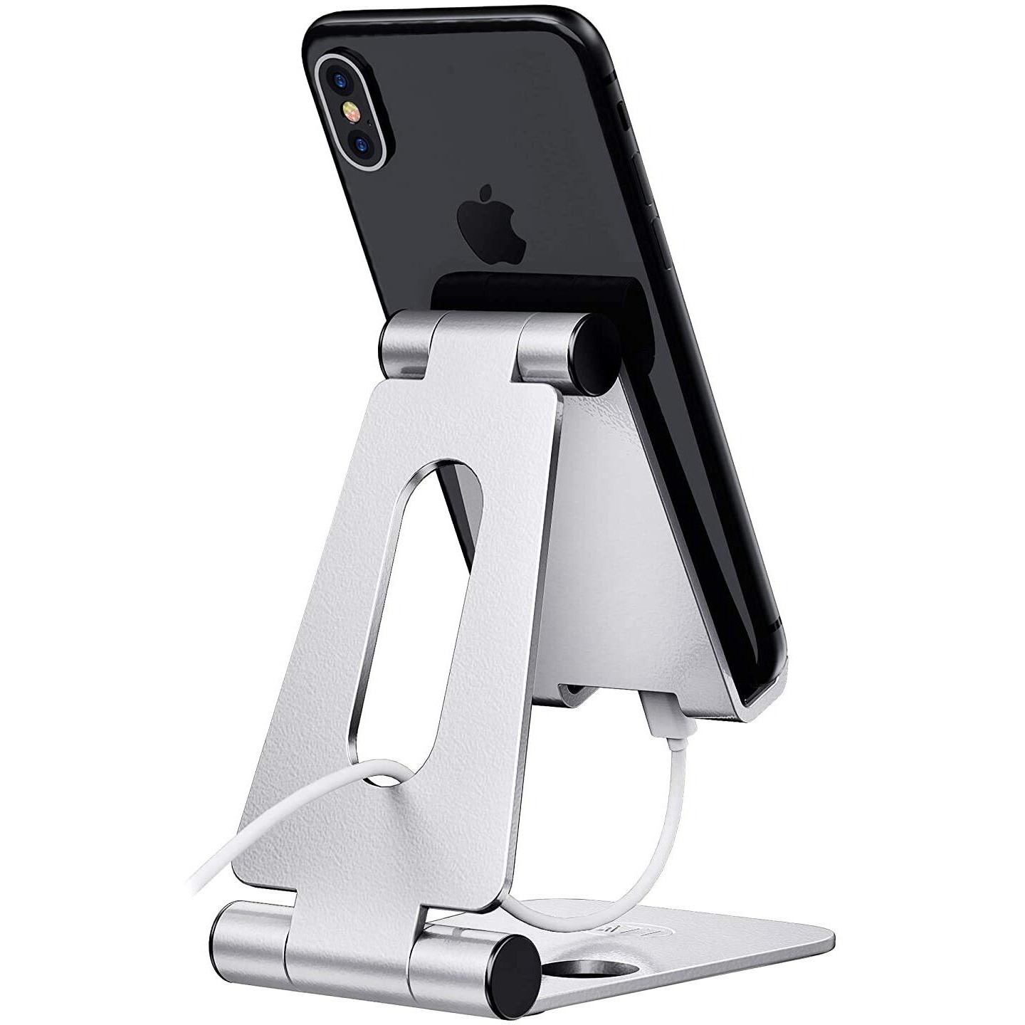 ELV Aluminium Adjustable Mobile Phone Foldable Holder Tabletop Stand, Dock Mount for All Smartphones, Tabs, Kindle, iPad, Moonlight Silver