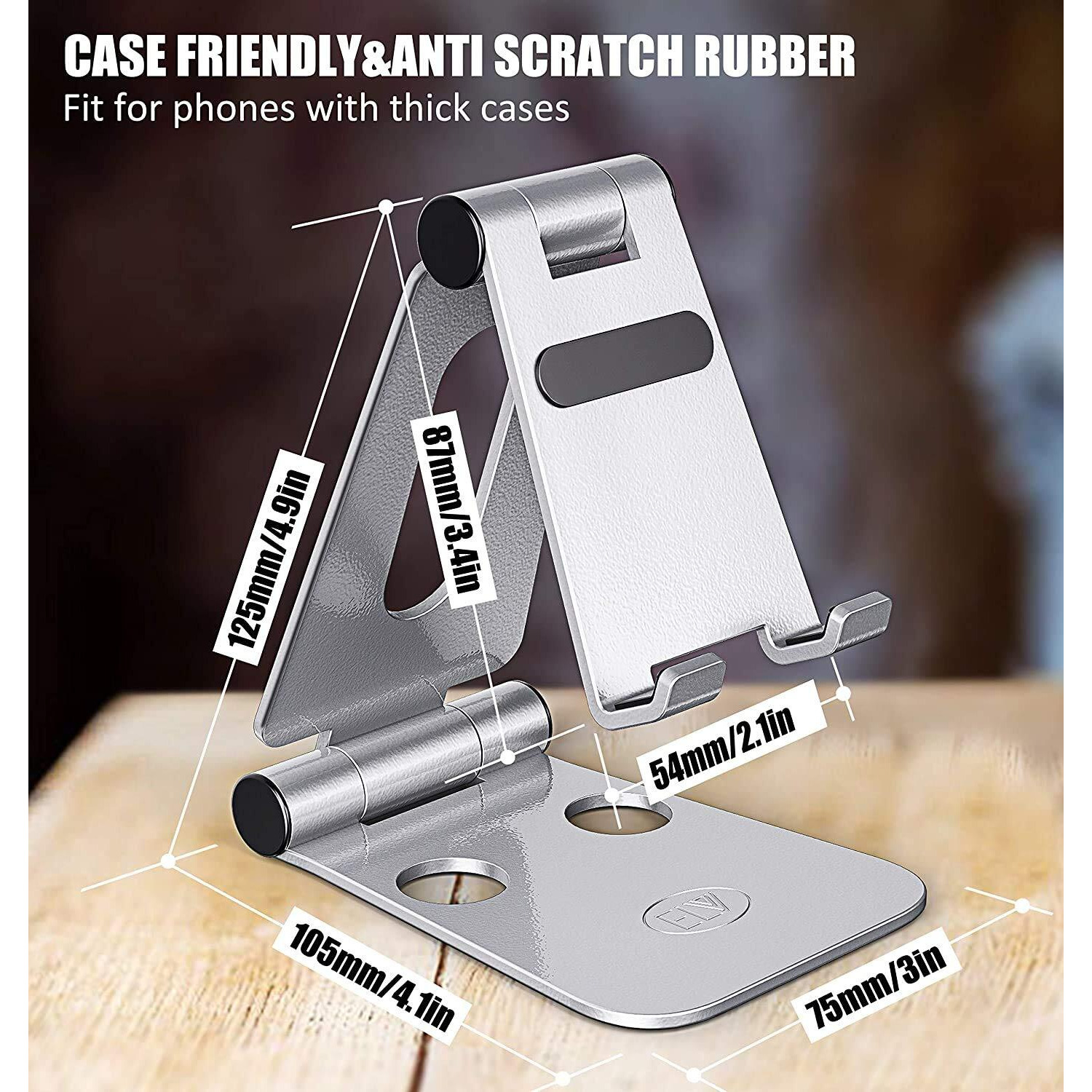 ELV Aluminium Adjustable Mobile Phone Foldable Holder Tabletop Stand, Dock Mount for All Smartphones, Tabs, Kindle, iPad, Moonlight Silver