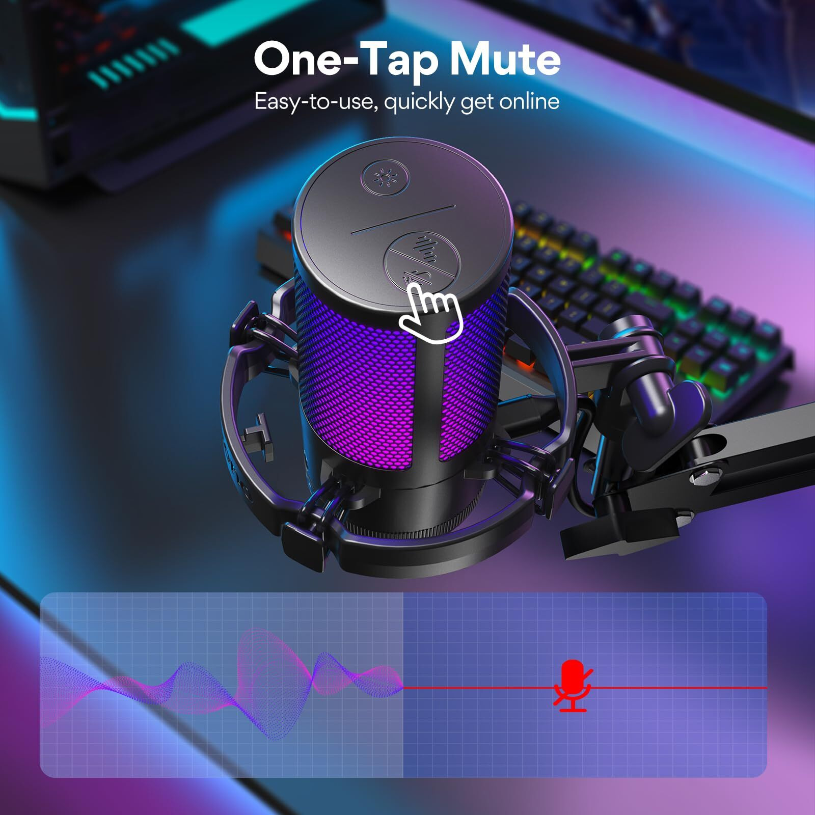 Maono RGB Condenser Gaming Mic with Noise Cancellation, USB Podcast Microphone with Adjustable RGB Lights, 1-Click Mute, Mic Gain, 0-Lantency Monitoring for YouTube Video Recording, PC (DM20S/DGM20S)