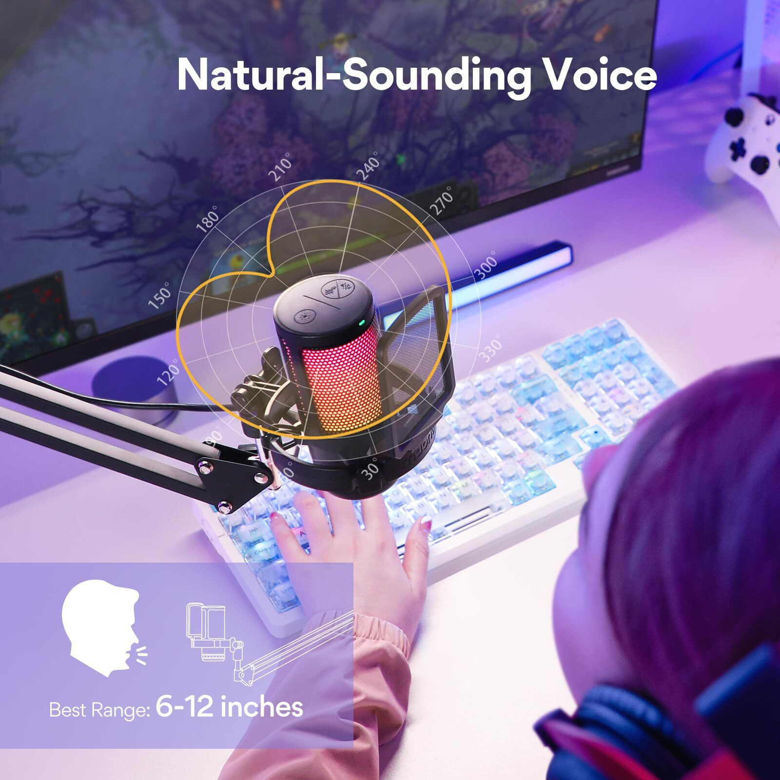 Maono RGB Condenser Gaming Mic with Noise Cancellation, USB Podcast Microphone with Adjustable RGB Lights, 1-Click Mute, Mic Gain, 0-Lantency Monitoring for YouTube Video Recording, PC (DM20S/DGM20S)