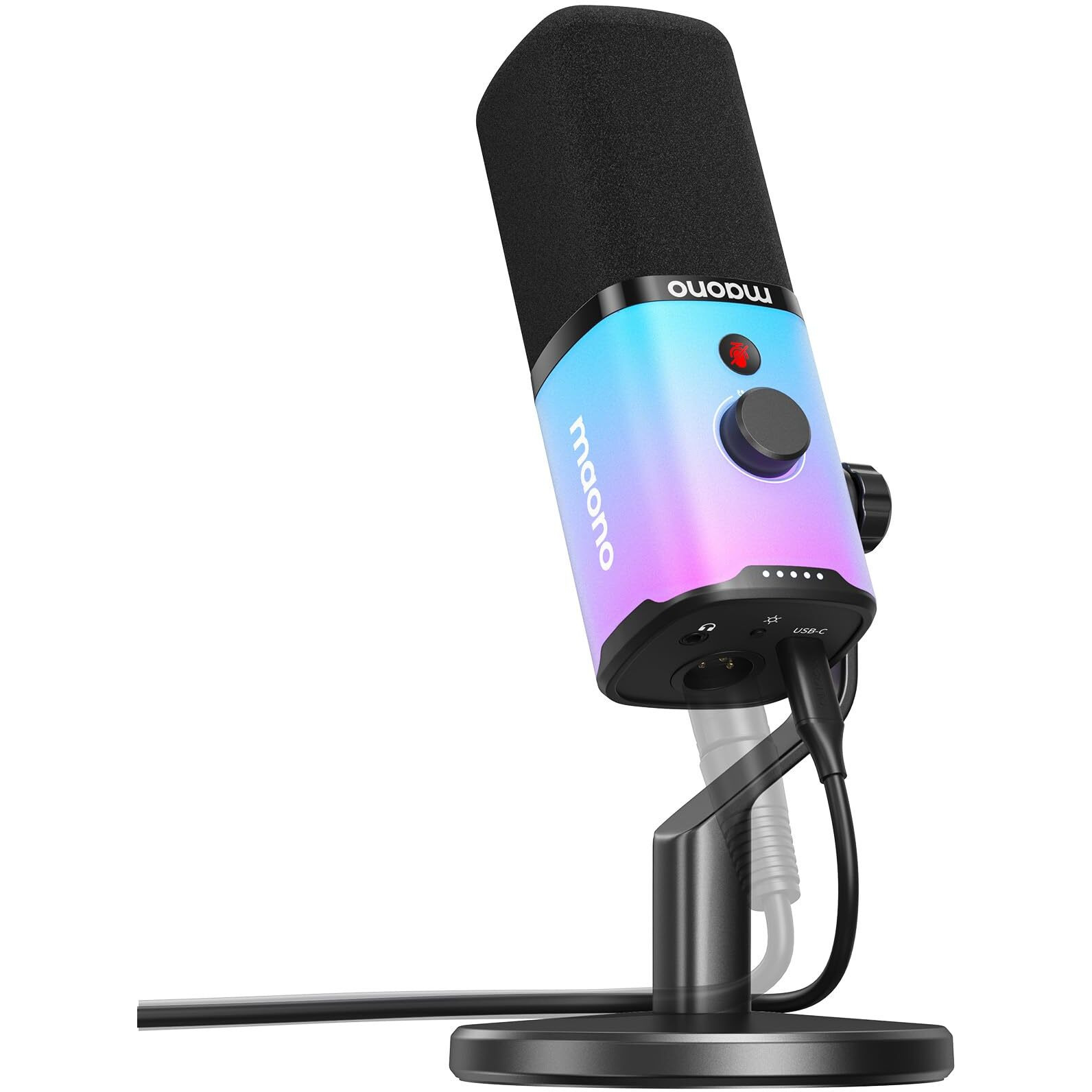 MAONO USB/XLR Dynamic Gaming Mic for Podcast with Software, PC Computer Microphone with RGB Light, Mute Button, Gain & Volume Control, Monitor, Desktop Stand for Streaming, Recording,YouTube-PD100X