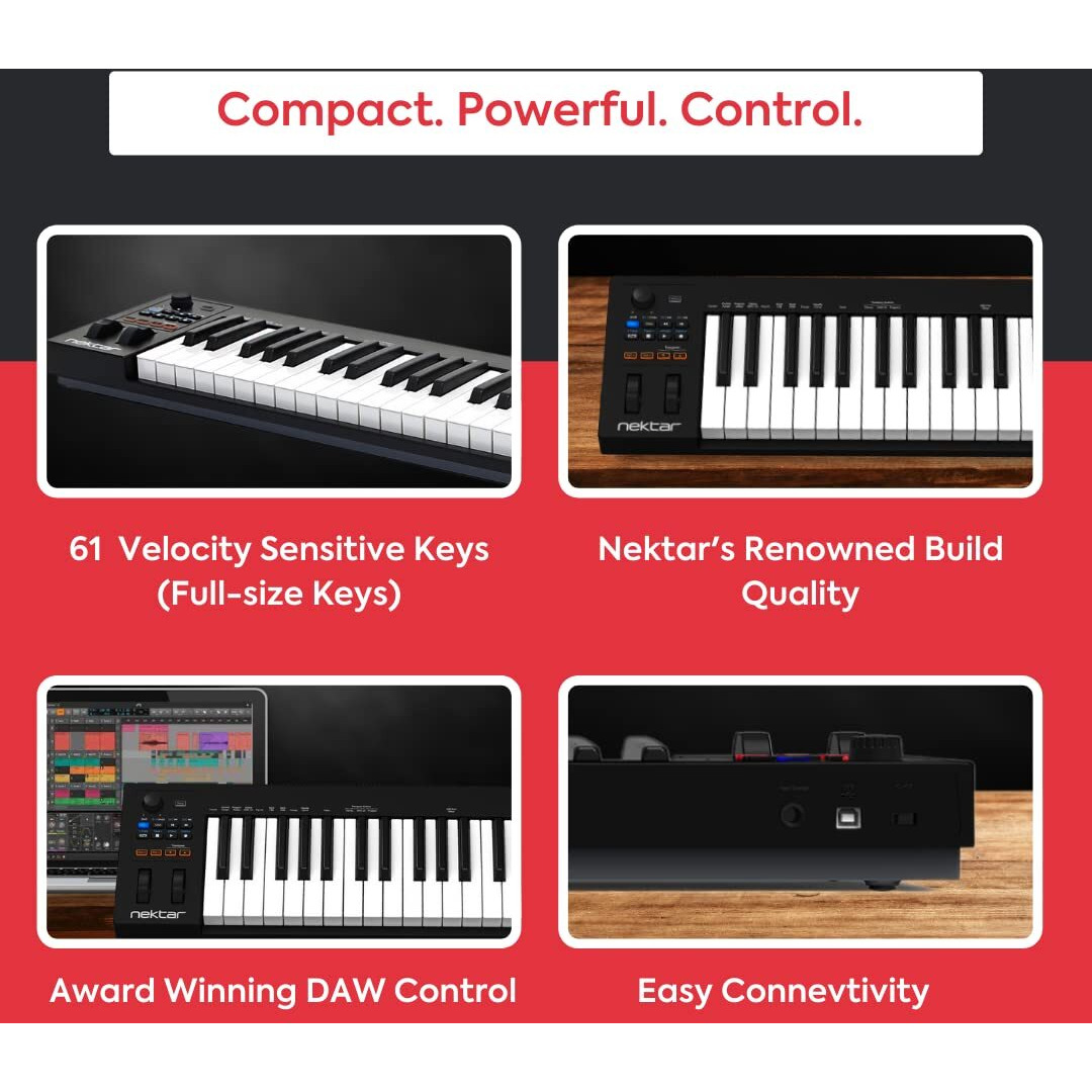 Nektar IMPACT GX61 61-Key Full-Size Velocity-Sensitive USB Midi Keyboard Controller with Nektar DAW Integration and Free Professional Recording Software