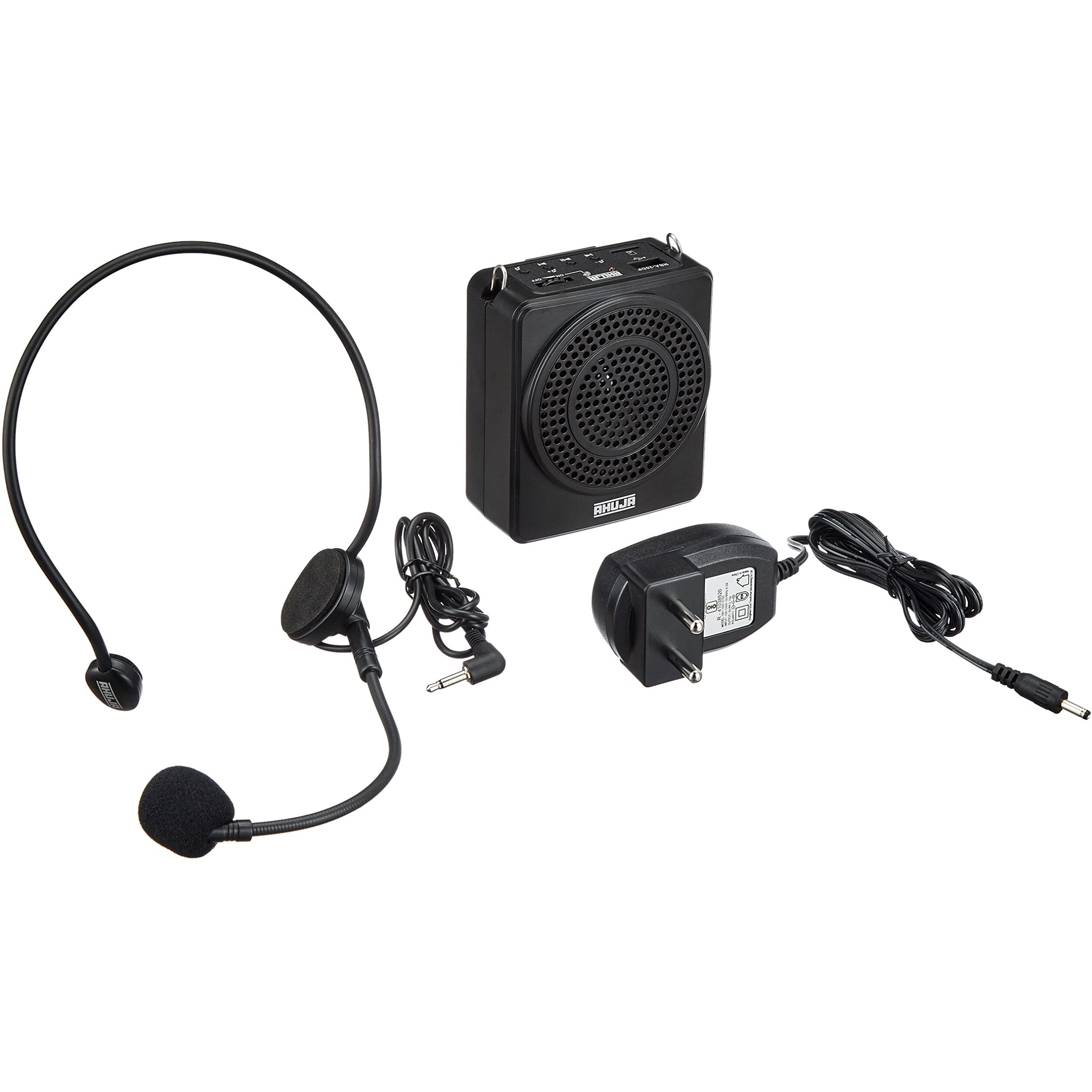 Ahuja Portable PA Neckband System NBA-20Dp Rechargeable with 1 Neckband Mic with USB and SD Card Input, Black, 340gms