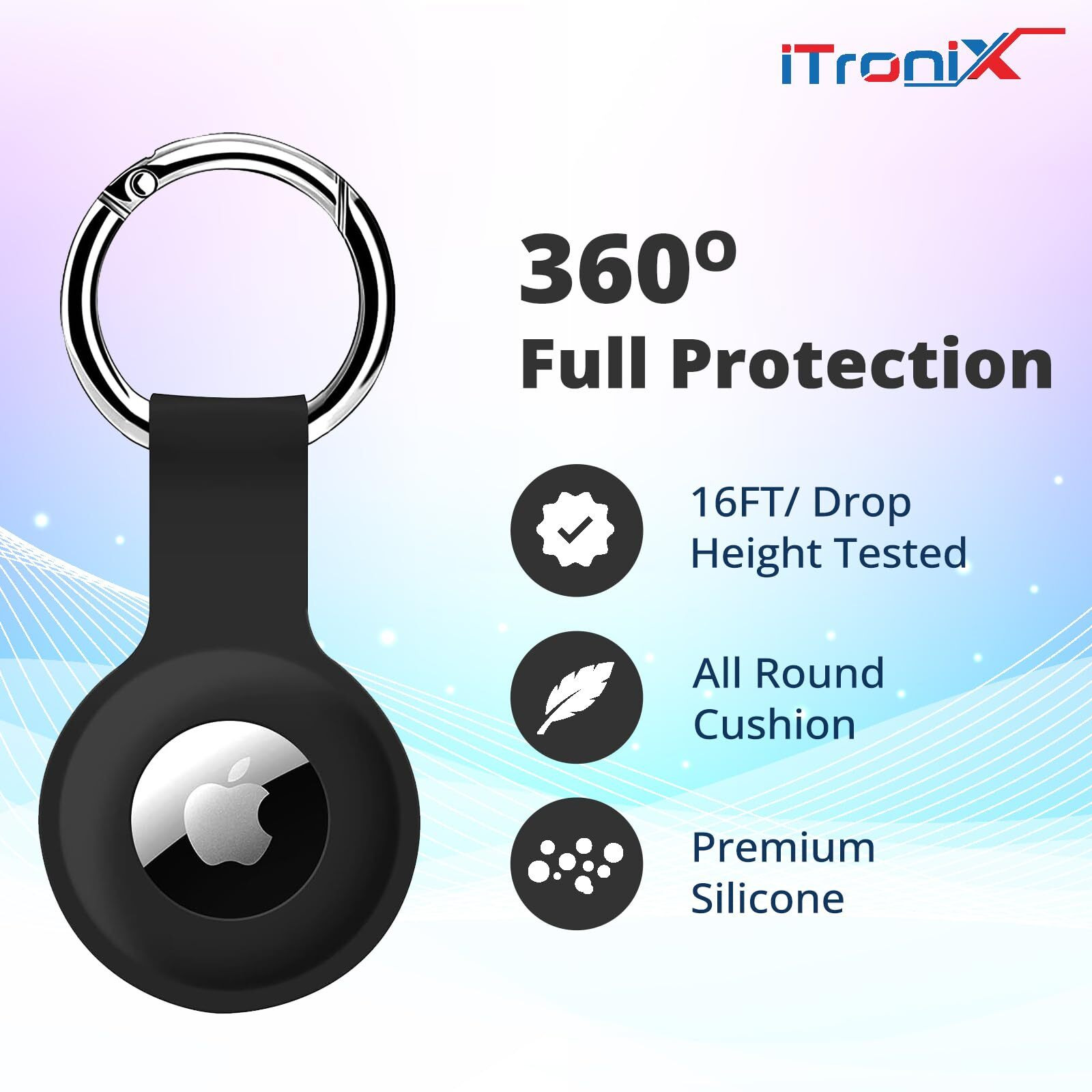iTronix Airtag Case for Airtags Silicone Case Protective Cover for Airtag Case Keychain with Key Hook Ring (Black)