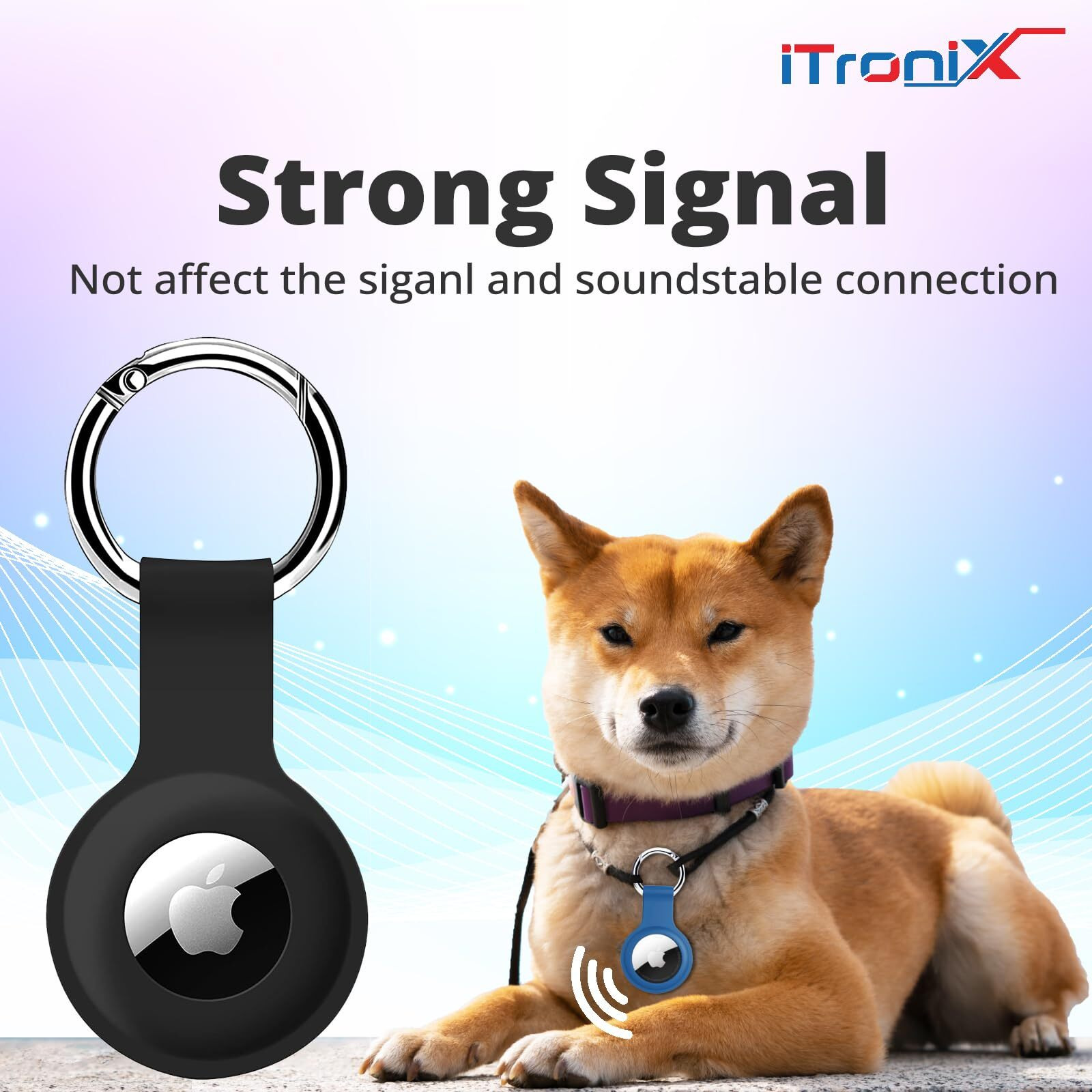 iTronix Airtag Case for Airtags Silicone Case Protective Cover for Airtag Case Keychain with Key Hook Ring (Black)