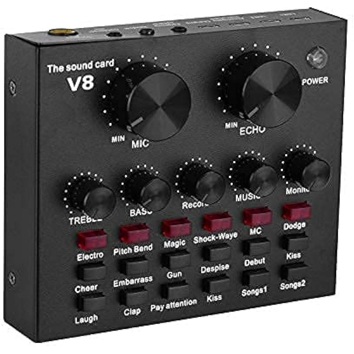 CEZO V8 Portable Audio Mixer Interface, Bluetooth Sound Card for Live Streaming/Recording/Podcast/Voice Change/Karaoke/Gaming/Singing with Sound Effects, 3.5mm Mic Jack for Guitar (V8 Black)