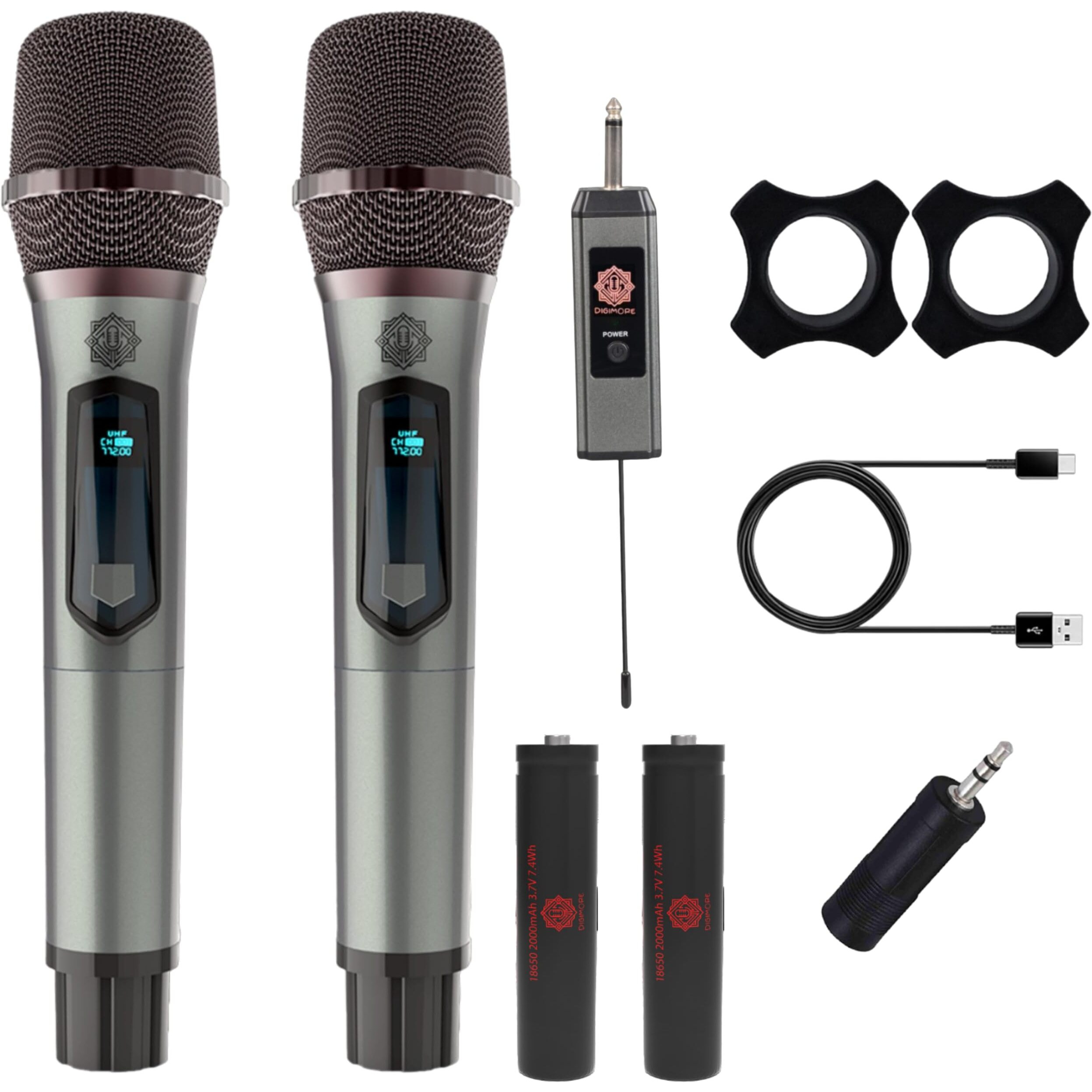 DIGIMORE Dual UHF Wireless Microphone for Singing | 8Hrs Battery | 160ft Range | Type-C Charging | Dual Cordless mic for House Parties, Outdoor Party, Singing, Classroom (D-350)