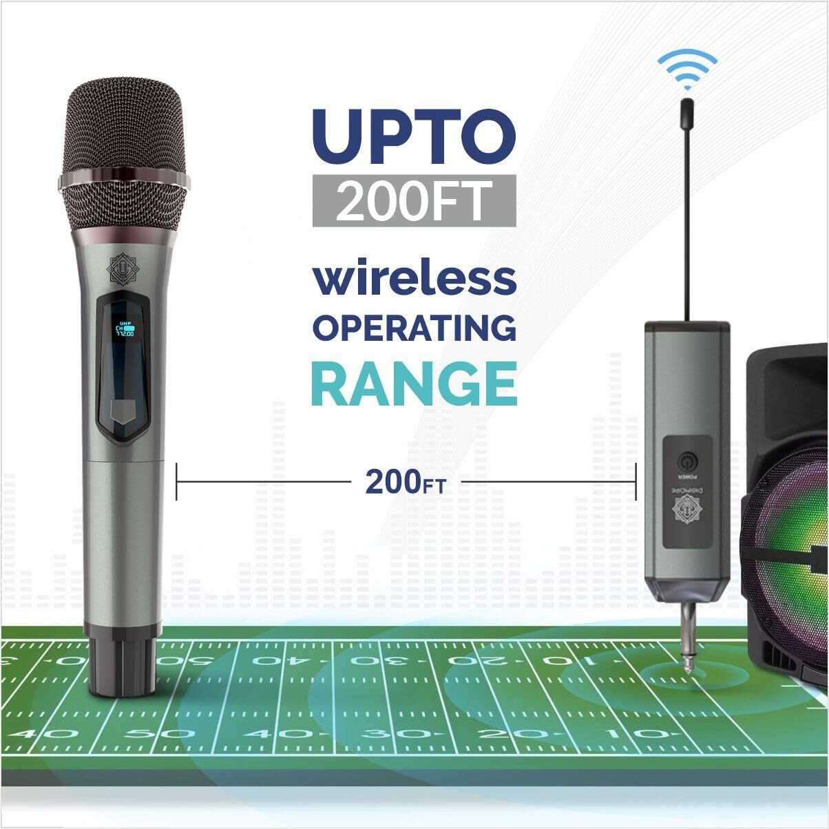 DIGIMORE Dual UHF Wireless Microphone for Singing | 8Hrs Battery | 160ft Range | Type-C Charging | Dual Cordless mic for House Parties, Outdoor Party, Singing, Classroom (D-350)