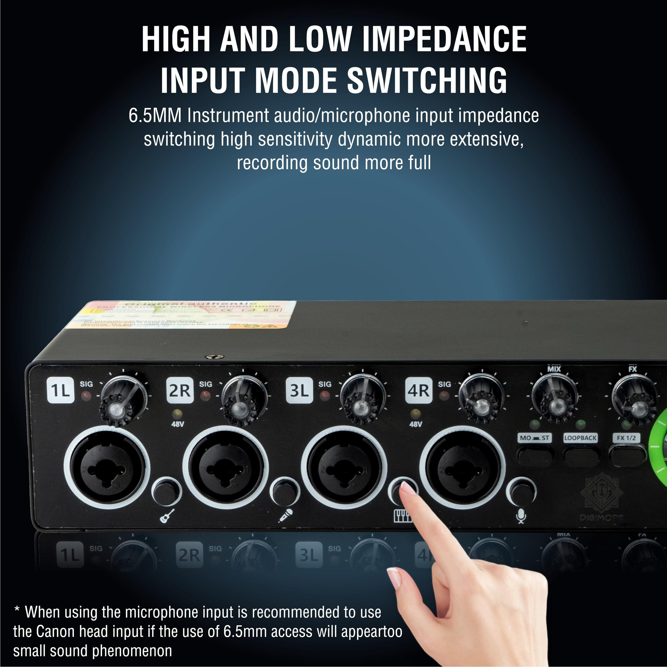 DIGIMORE 4 Channels USB Audio Interface, 24-bit/192 kHz High-Fidelity Audio Interfaces, Studio Quality Recording, Sound Card for Guitarist, Vocalist, Podcaster or Producer (D-900)