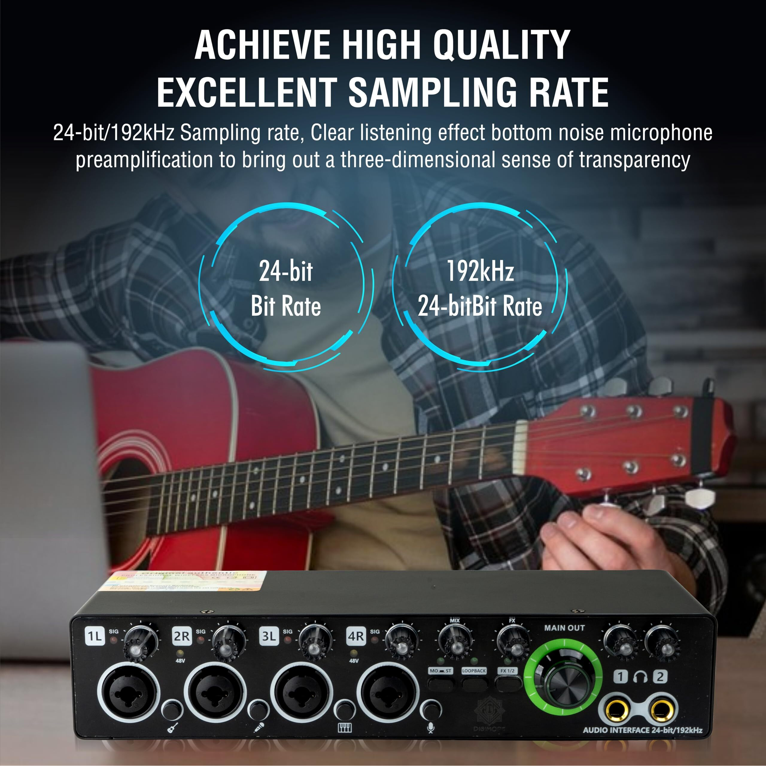 DIGIMORE 4 Channels USB Audio Interface, 24-bit/192 kHz High-Fidelity Audio Interfaces, Studio Quality Recording, Sound Card for Guitarist, Vocalist, Podcaster or Producer (D-900)