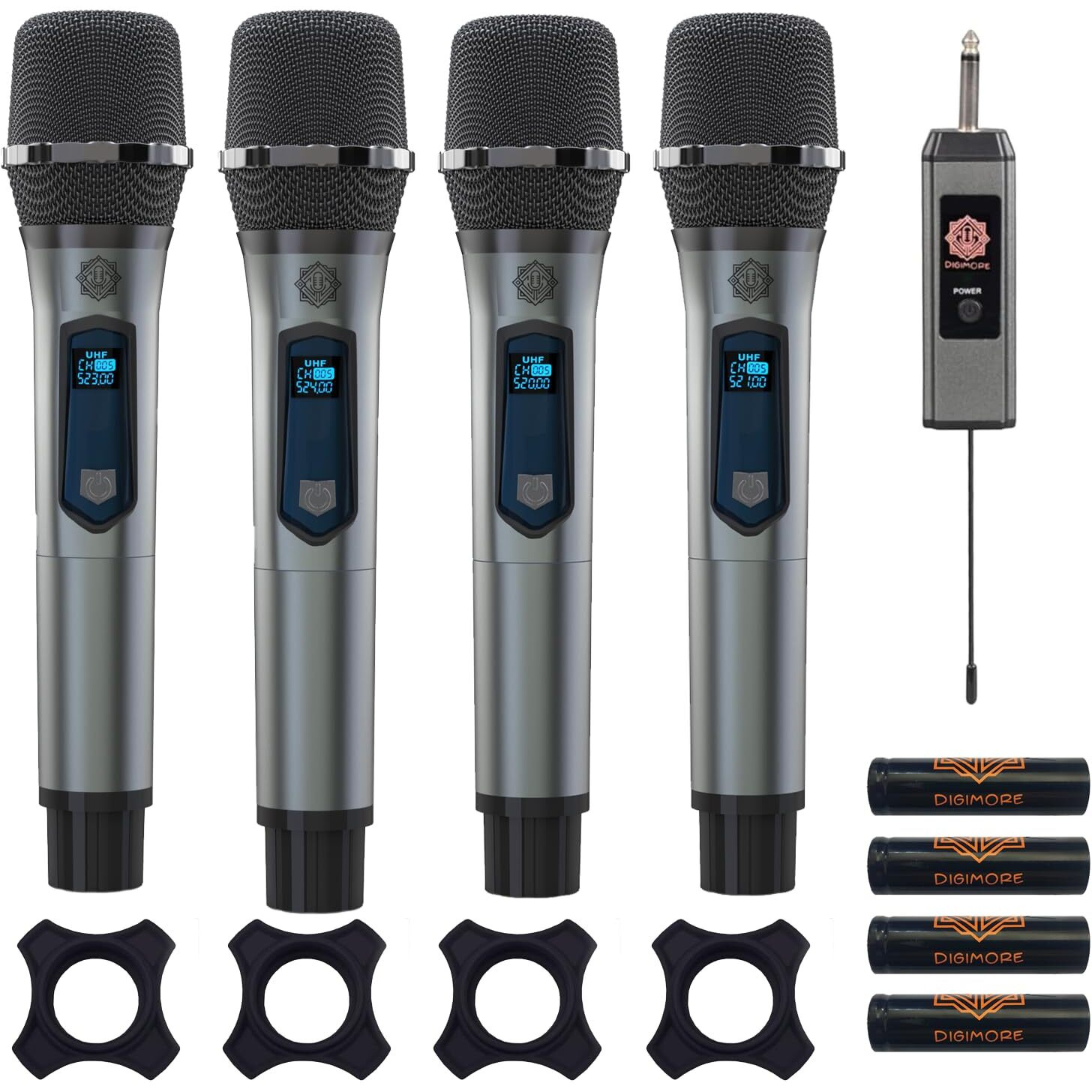 DIGIMORE UHF Wireless Microphone with Rechargeable Receiver and Mic System for House Parties, Outdoor Party, Singing, Classroom (Four Channel Cordless) (D-360)
