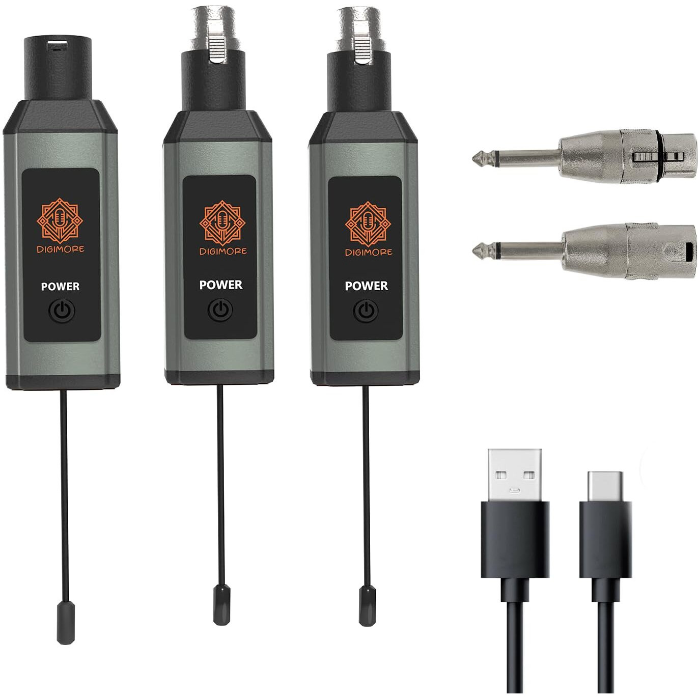 DIGIMORE Wireless XLR & Guitar Transmitter Receiver | 164 FT Range | Rechargeable 1000mAh Battery | Compatible with Dynamic Mics, Audio Mixers, Electric Guitars & Basses | 2TX | 1RX (D-720)