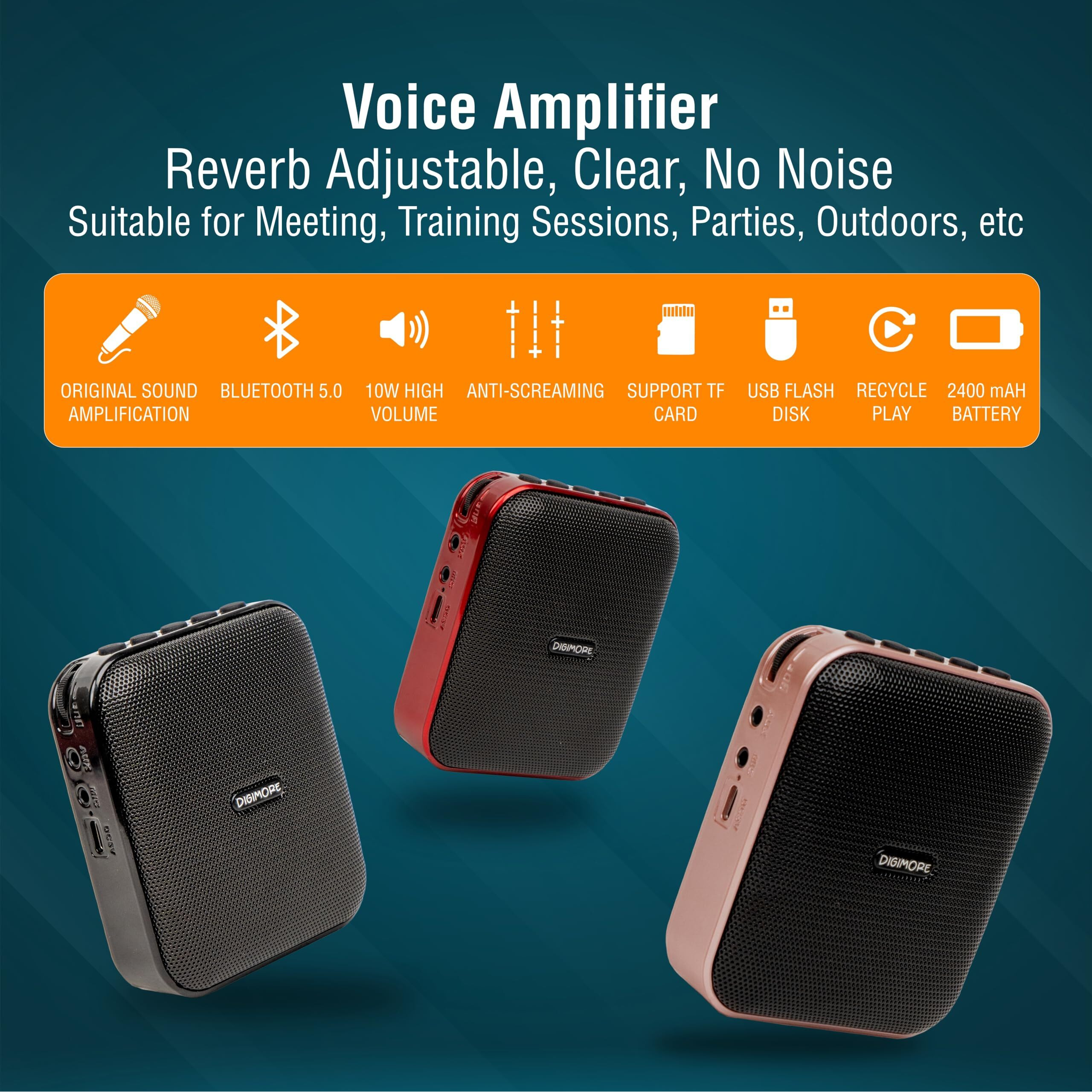 DIGIMORE D-1210 Bluetooth Voice Amplifier for Teachers | 10H Battery Life |10W Speaker with Headset Microphone for Tour Guides,Yoga,Fitness Instructors,Colleges (D-1210B)