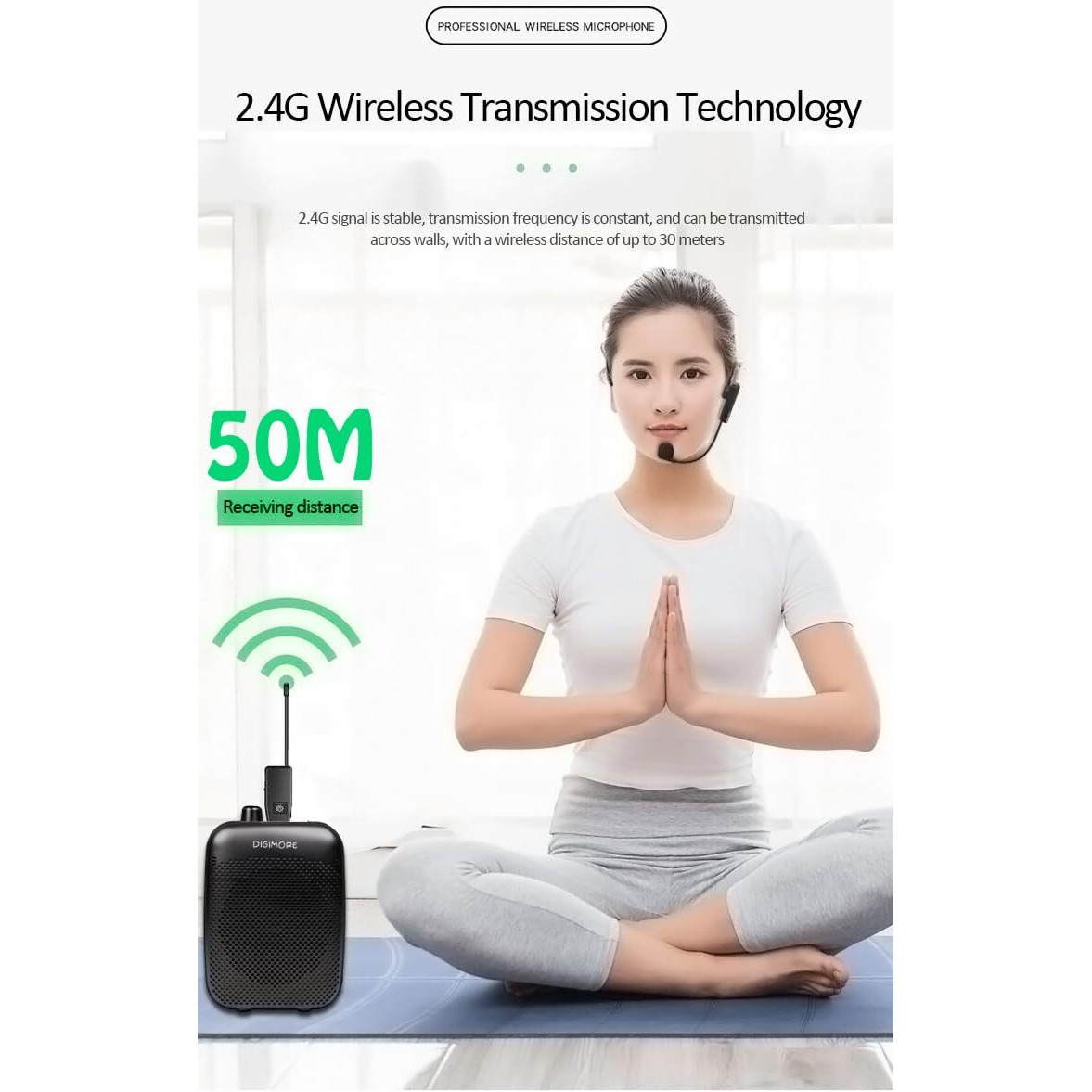DIGIMORE Wireless Microphone System 2.4G Wireless Headset Mic Ideal for Speakers, Voice Amplifier, PA System, Teachers, Tour Guides, Fitness Instructors, Meetings and Many More (D-342)