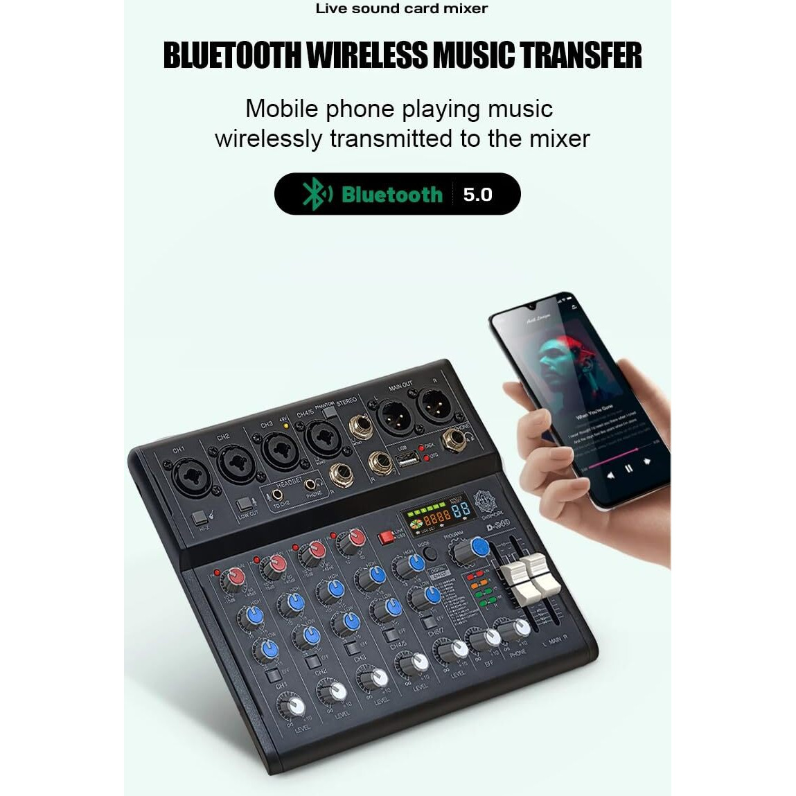 DIGIMORE 7 Channel Audio Mixer | DJ mixer Board | Bluetooth MP3 Mixer for Music With Sound Card Recording And 88 Kinds of DSP Digital Effects, USB Audio Interface for Karaoke (D-240)