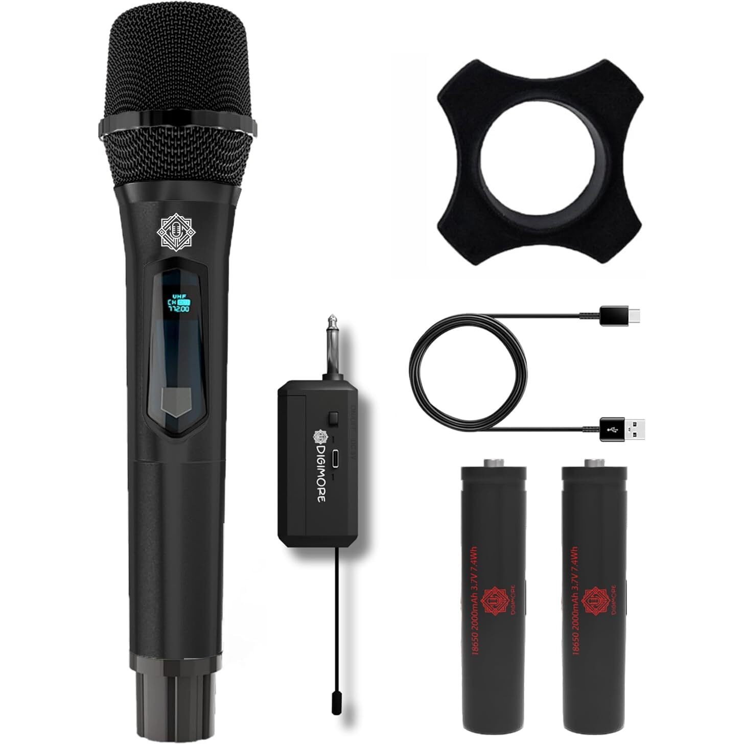 DIGIMORE UHF Wireless Microphone for Singing | 8Hrs Battery | 160ft Range | Type-C Charging | Cordless mic for House Parties, Outdoor Party, Singing, Classroom (D-340 Black)