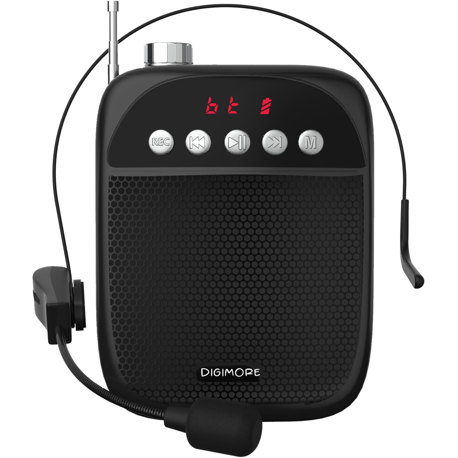 DIGIMORE Wireless Portable Voice Amplifier | 10W Speaker w Head Mic | BT 5.0, USB MP3, FM, TF Card & Recording Feature | 8Hrs Battery | for Tour Guides, Yoga, Fitness Instructors, Colleges (D-1230)