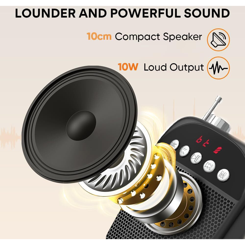 DIGIMORE Wireless Portable Voice Amplifier | 10W Speaker w Head Mic | BT 5.0, USB MP3, FM, TF Card & Recording Feature | 8Hrs Battery | for Tour Guides, Yoga, Fitness Instructors, Colleges (D-1230)