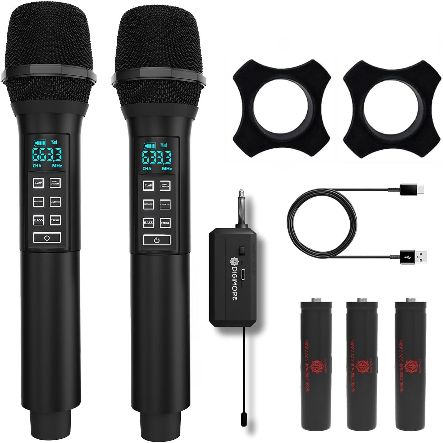 DIGIMORE UHF Dual Wireless Microphone System with in-Built Sound Card | Voice Change, Echo, Bass Etc. | 150ft Range | for House Parties, Outdoor Party, Singing, Classroom (D-356)