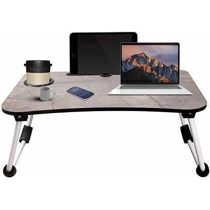 PRIVILON GLOBALL Foldable Wooden Laptop Bed Tray Table, Multifunction Lap Tablet Desk with Cup Holder, Perfect for Eating Breakfast, Reading Book, Working, Watching Movie On Bed (Marble Dark)