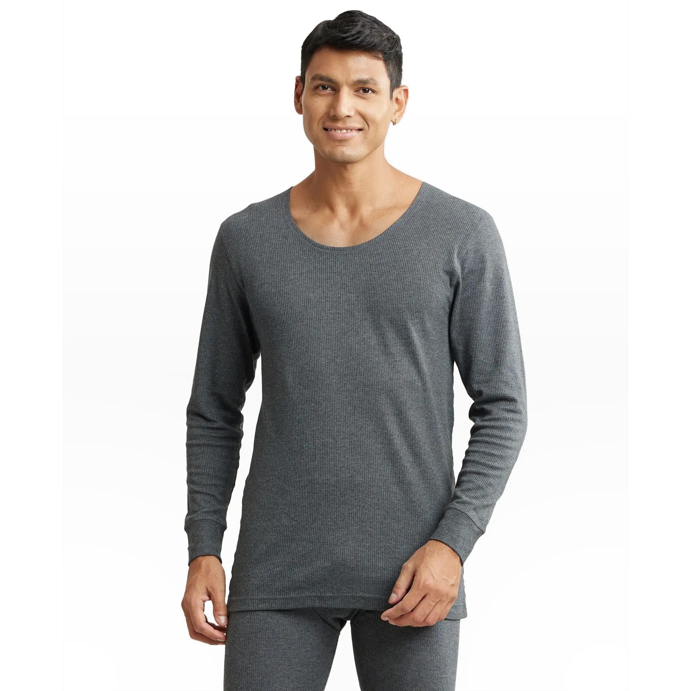 Jockey 2401 Men's Super Combed Cotton Rich Full Sleeve Thermal Undershirt with Stay Warm Technology_Charcoal Melange_L