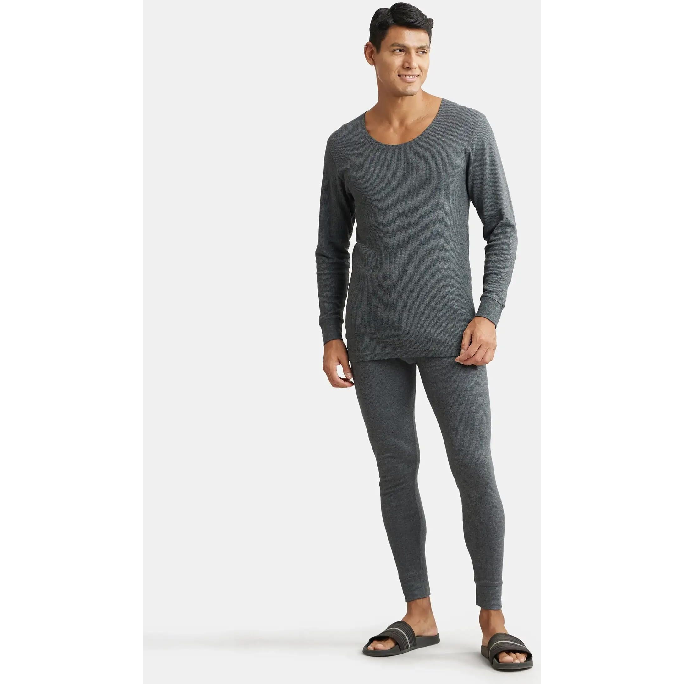 Jockey 2401 Men's Super Combed Cotton Rich Full Sleeve Thermal Undershirt with Stay Warm Technology_Charcoal Melange_XL