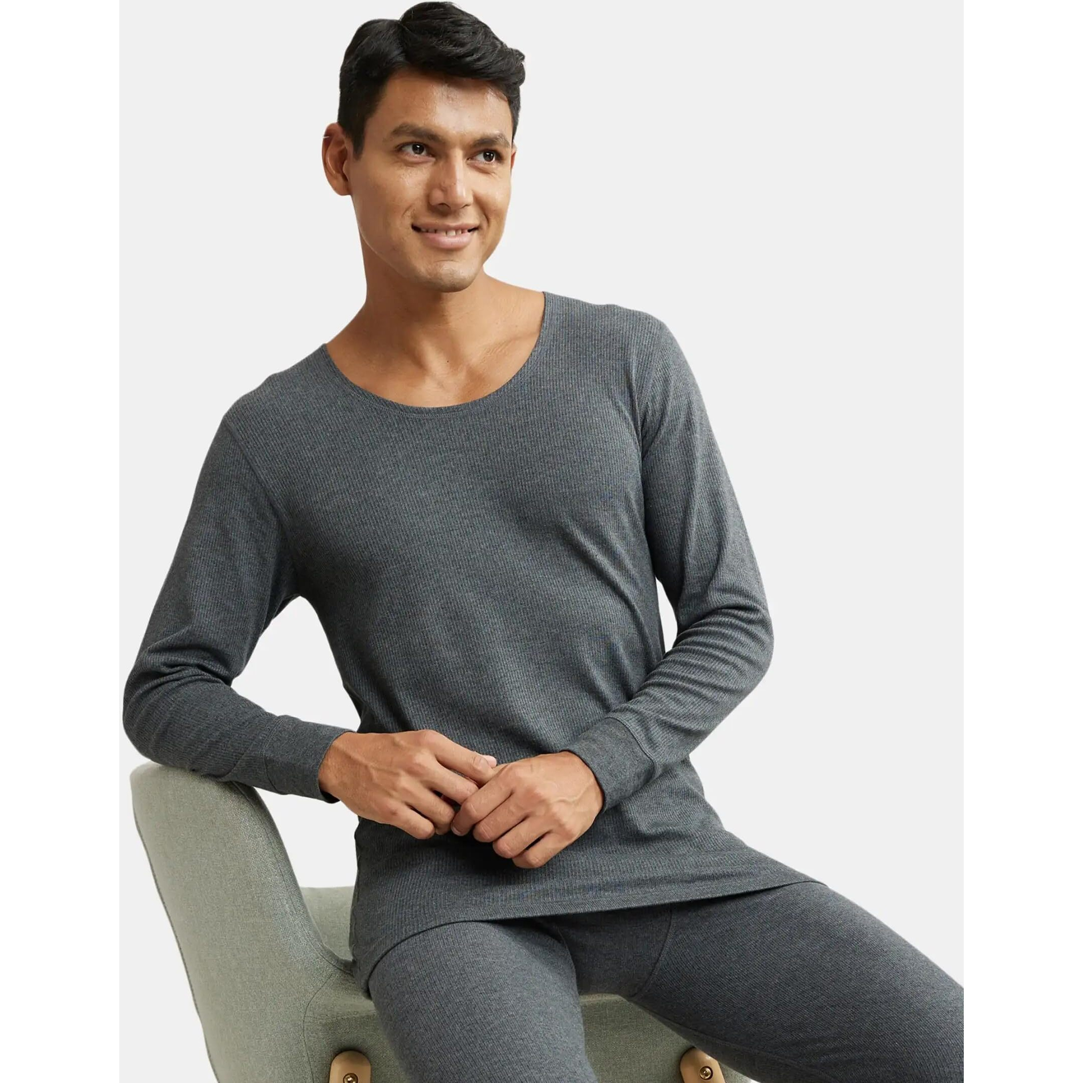 Jockey 2401 Men's Super Combed Cotton Rich Full Sleeve Thermal Undershirt with Stay Warm Technology_Charcoal Melange_XL