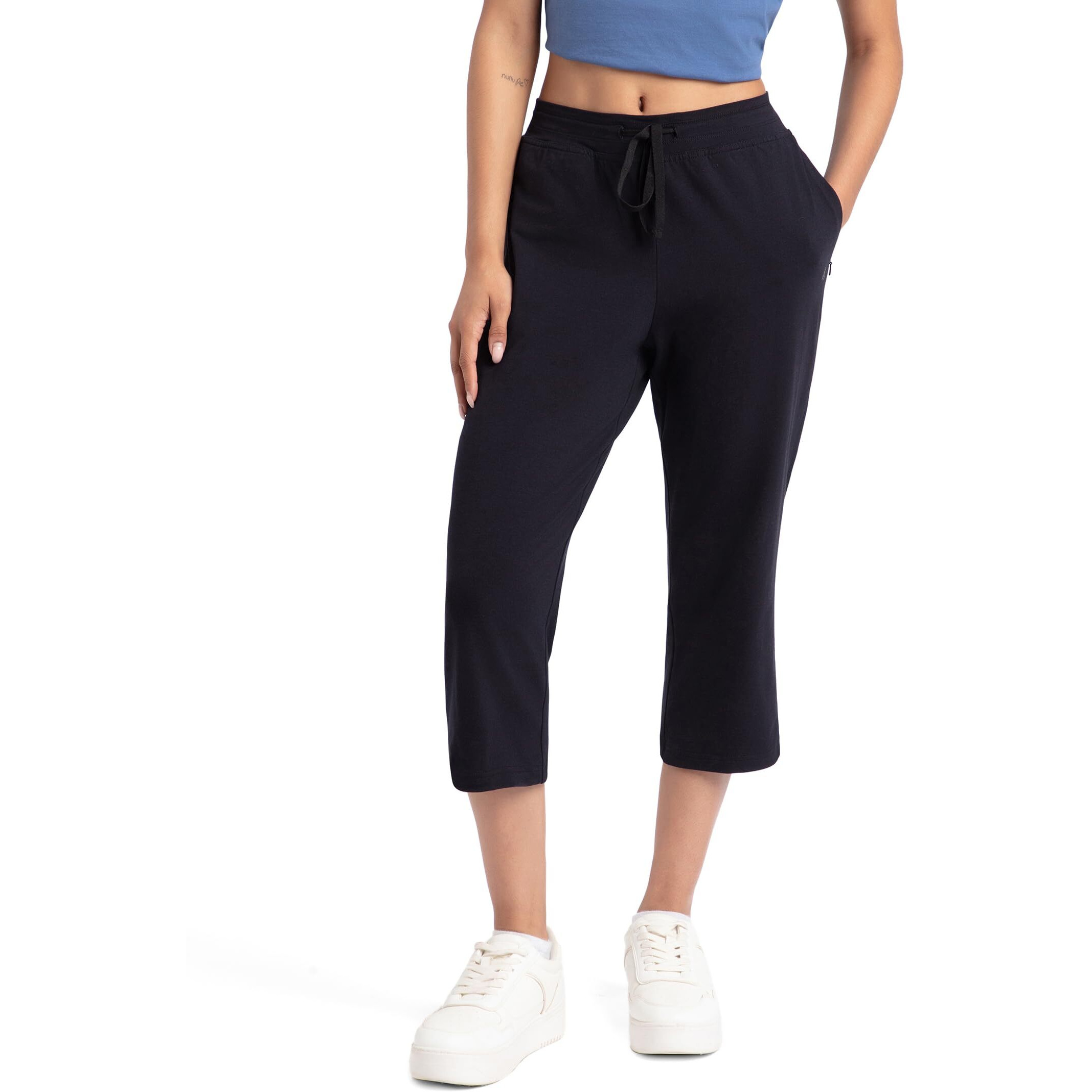 Jockey Women's Slim Fit Cotton Capri Pants (1300-0105-BLACK_L_Black_L)