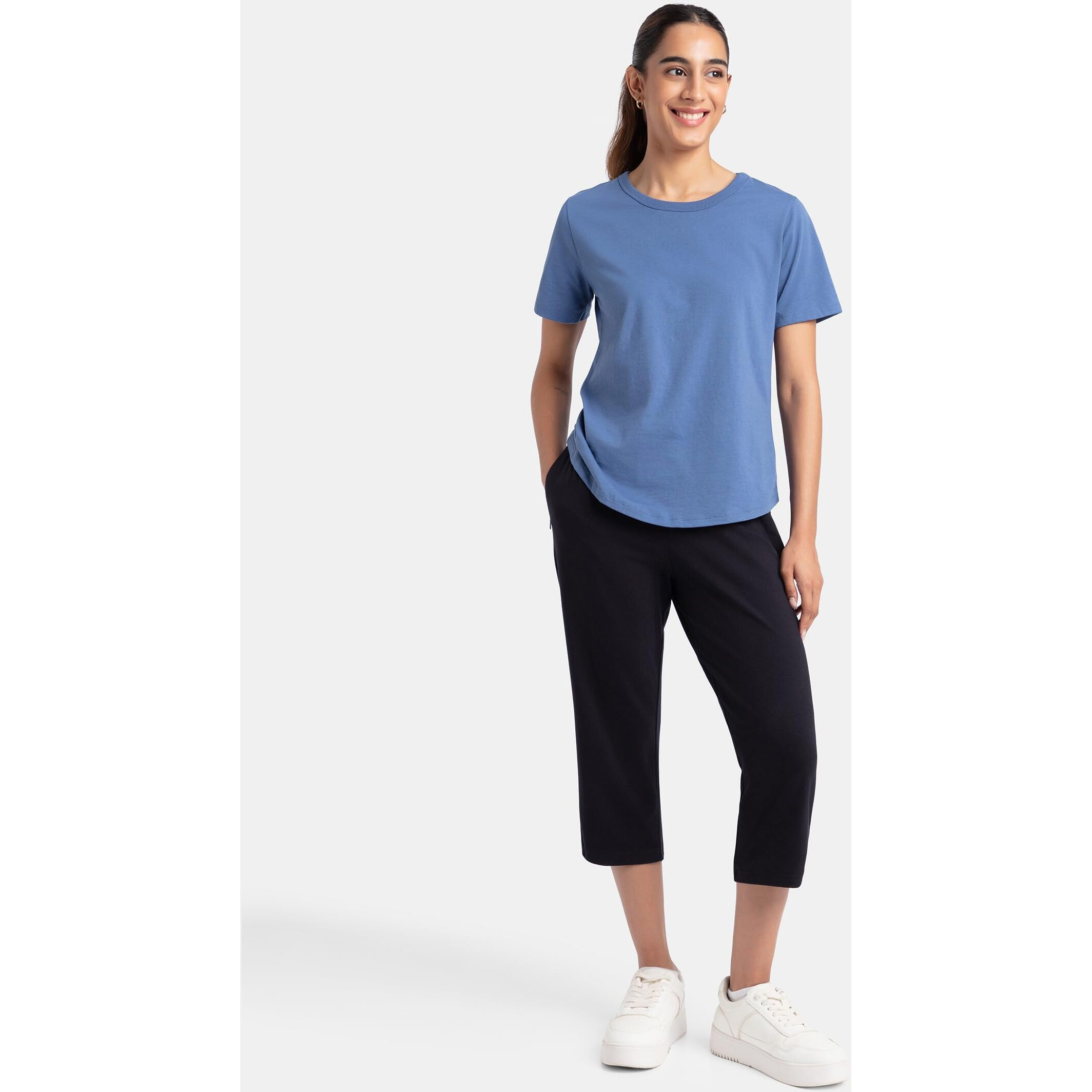 Jockey Women's Slim Fit Cotton Capri Pants (1300-0105-BLACK_L_Black_L)