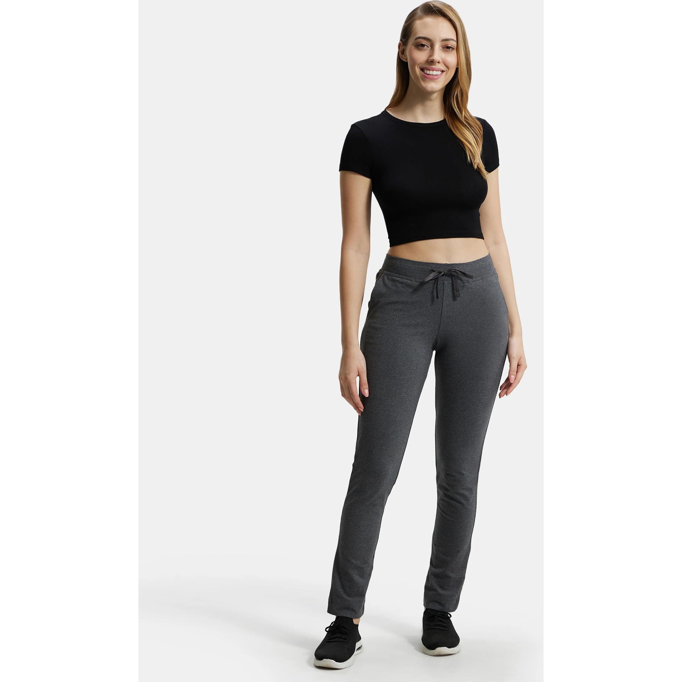 Jockey Women's Regular Fit Lounge Pants (1301-0105-CHAML_M_Charcoal Melange_Medium)