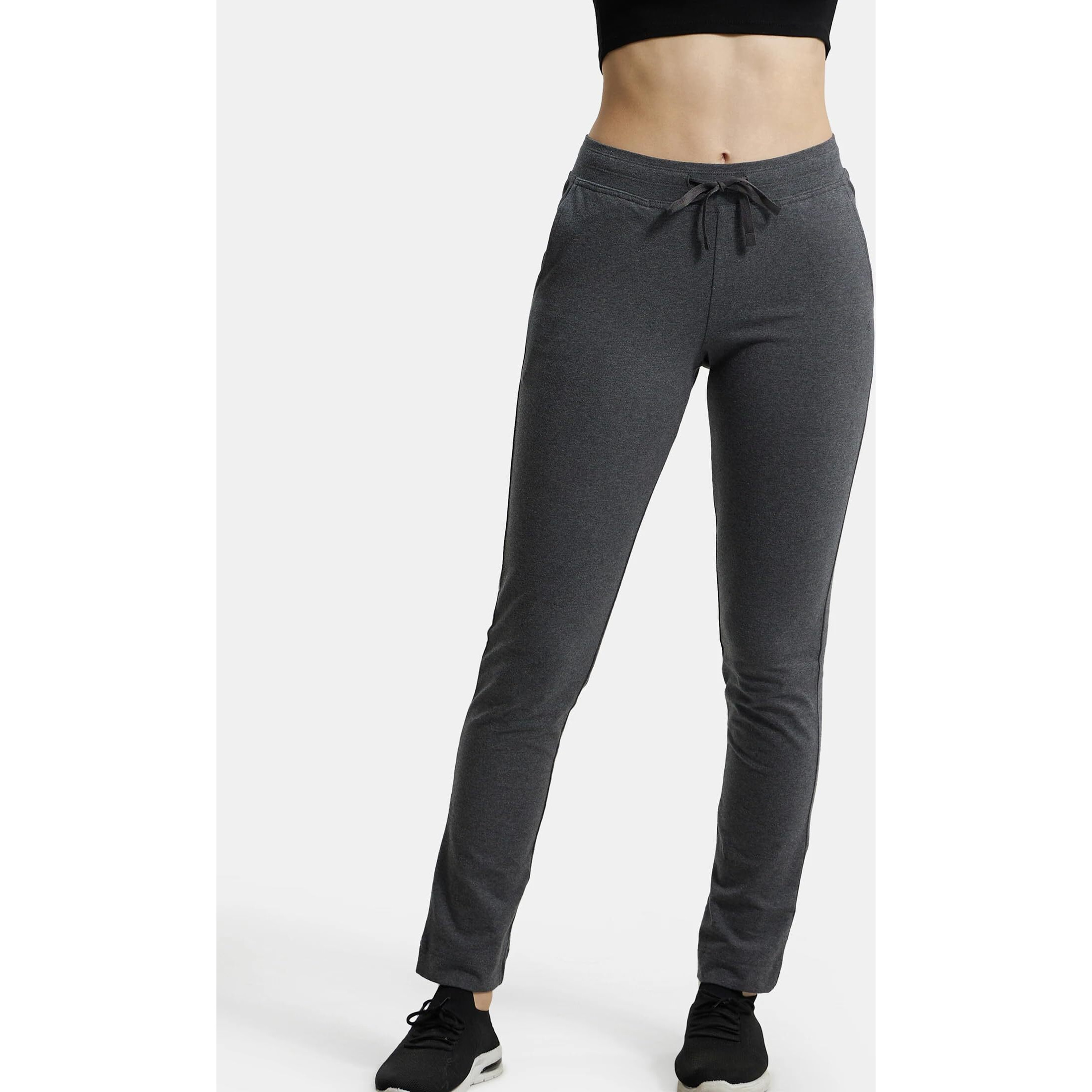 Jockey Women's Regular Fit Lounge Pants (1301-0105-CHAML_M_Charcoal Melange_Medium)