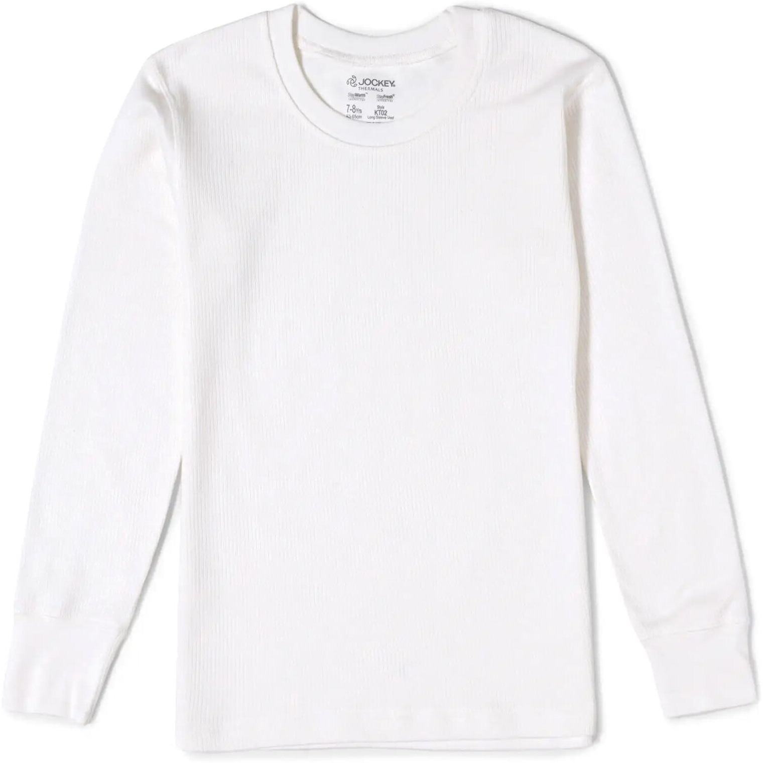 Jockey KT02 Unisex Kid's Super Combed Cotton Rich Full Sleeve Thermal Undershirt with Stay Warm and Stay Fresh Treatment_Off White_7-8 Yrs