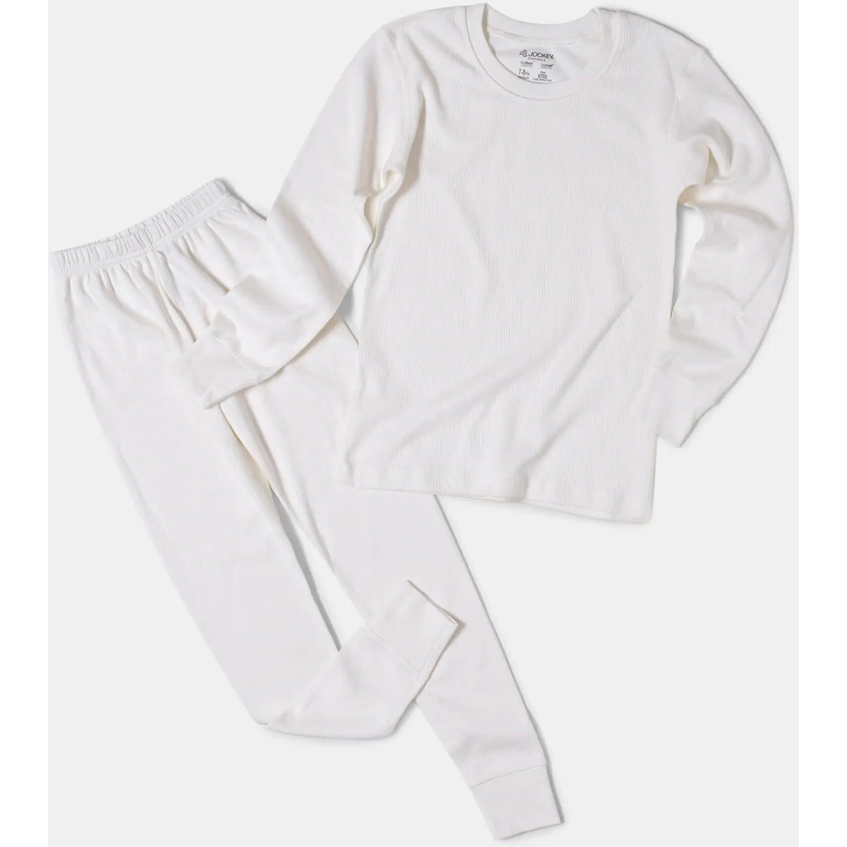 Jockey KT02 Unisex Kid's Super Combed Cotton Rich Full Sleeve Thermal Undershirt with Stay Warm and Stay Fresh Treatment_Off White_7-8 Yrs