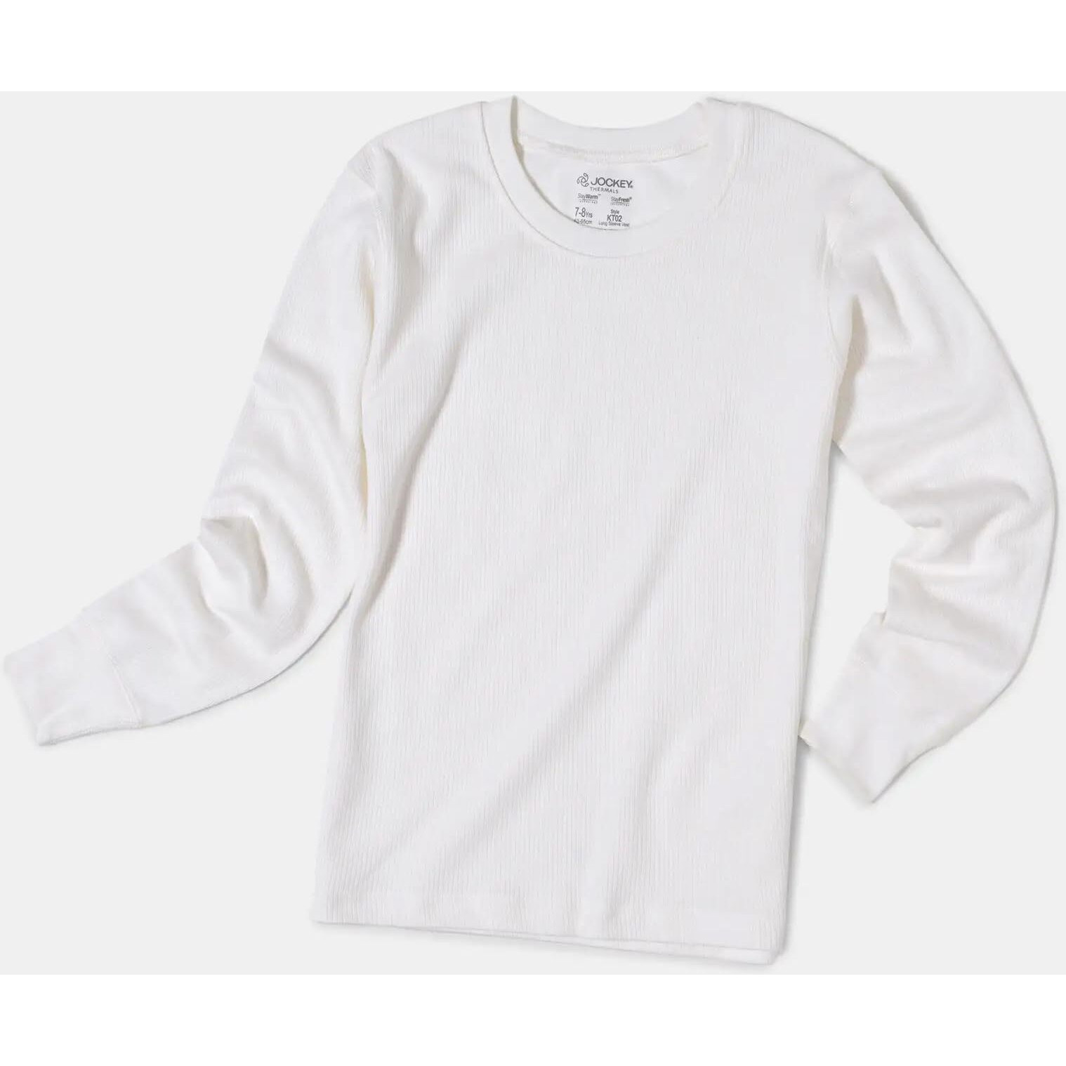 Jockey KT02 Unisex Kid's Super Combed Cotton Rich Full Sleeve Thermal Undershirt with Stay Warm and Stay Fresh Treatment_Off White_7-8 Yrs