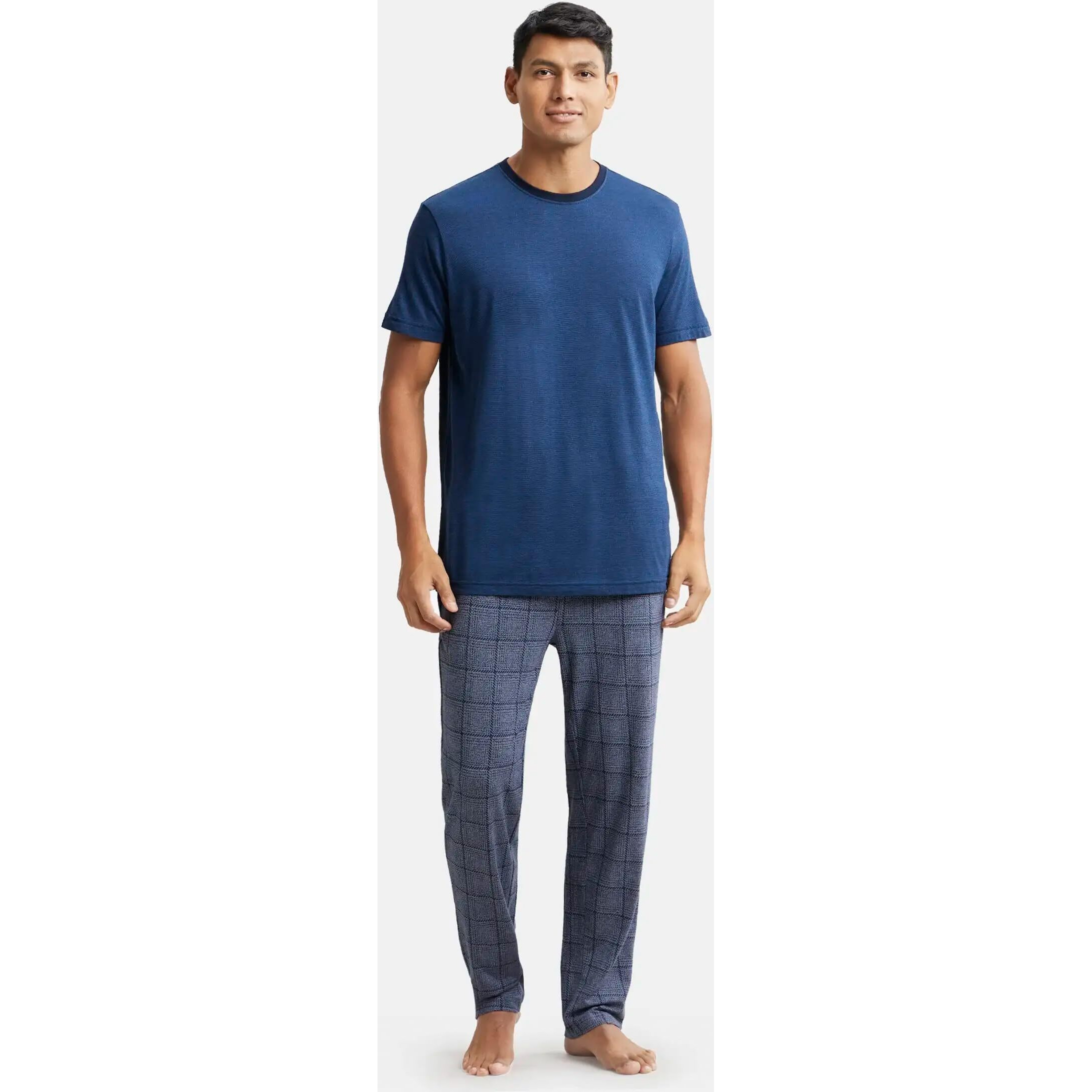 Jockey Men's Pyjama Bottom (Regular Fit Pyjama_Mid Blue Print1-Large)