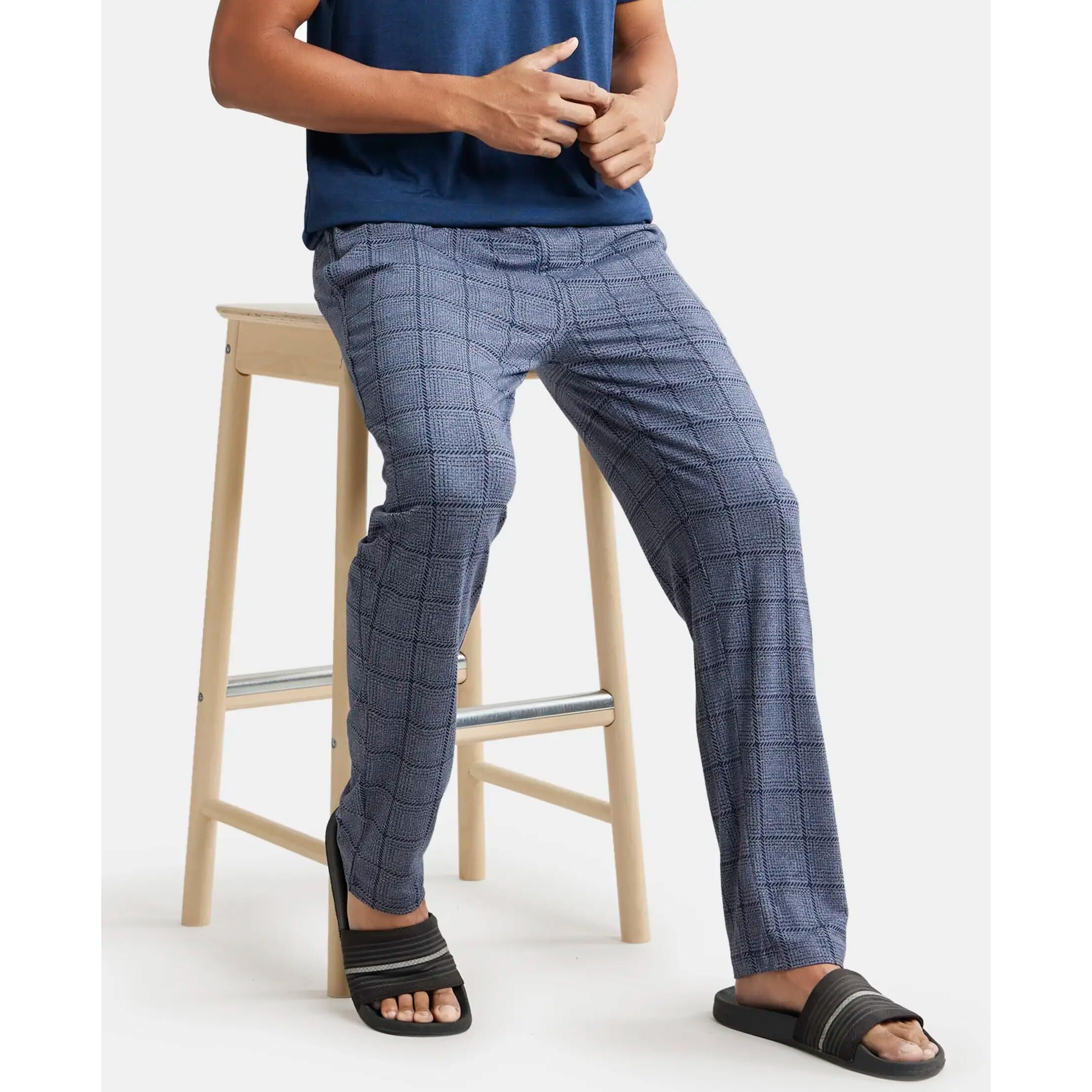 Jockey Men's Pyjama Bottom (Regular Fit Pyjama_Mid Blue Print1-Large)
