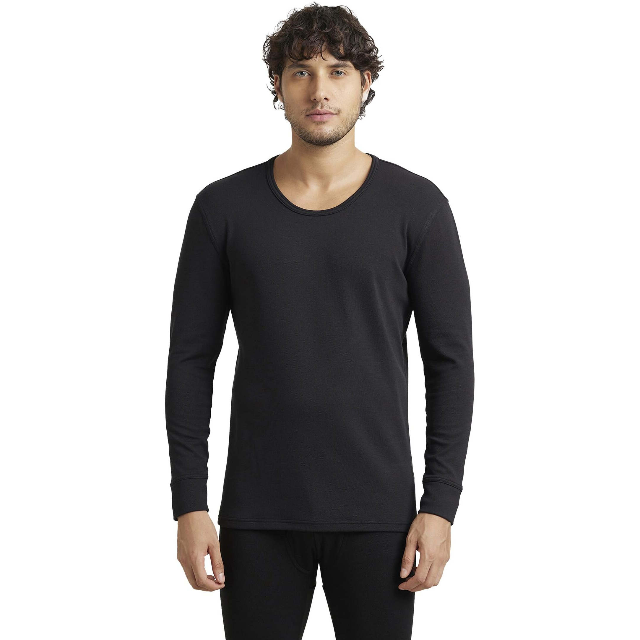 Jockey 2606 Men's Soft Touch Microfiber Elastane Stretch Fleece Fabric Full Sleeve Thermal Undershirt with Stay Warm Technology_Black_L